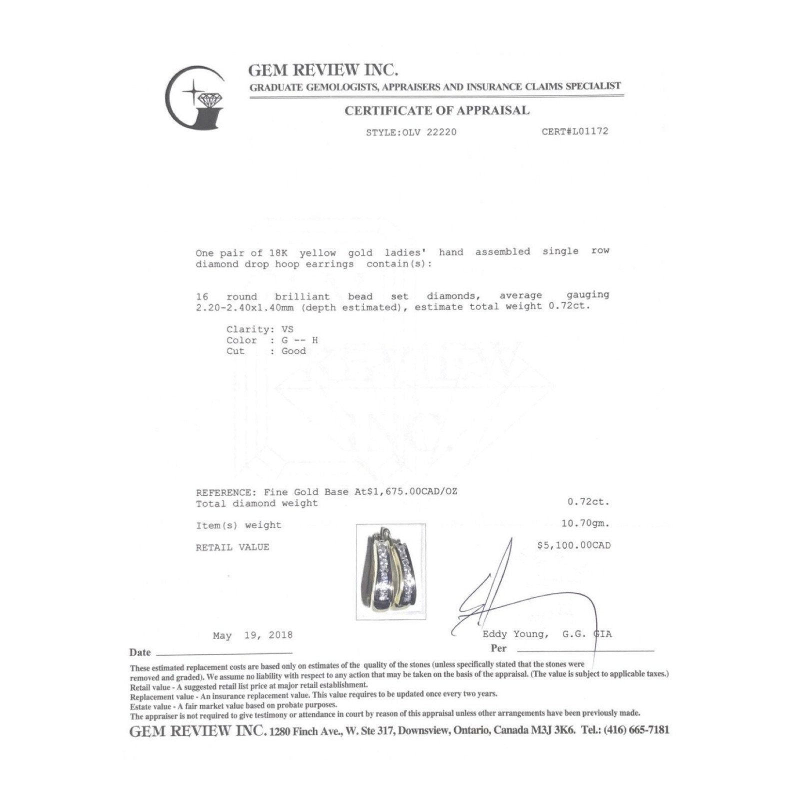 Diamond Drop Hoop Earrings