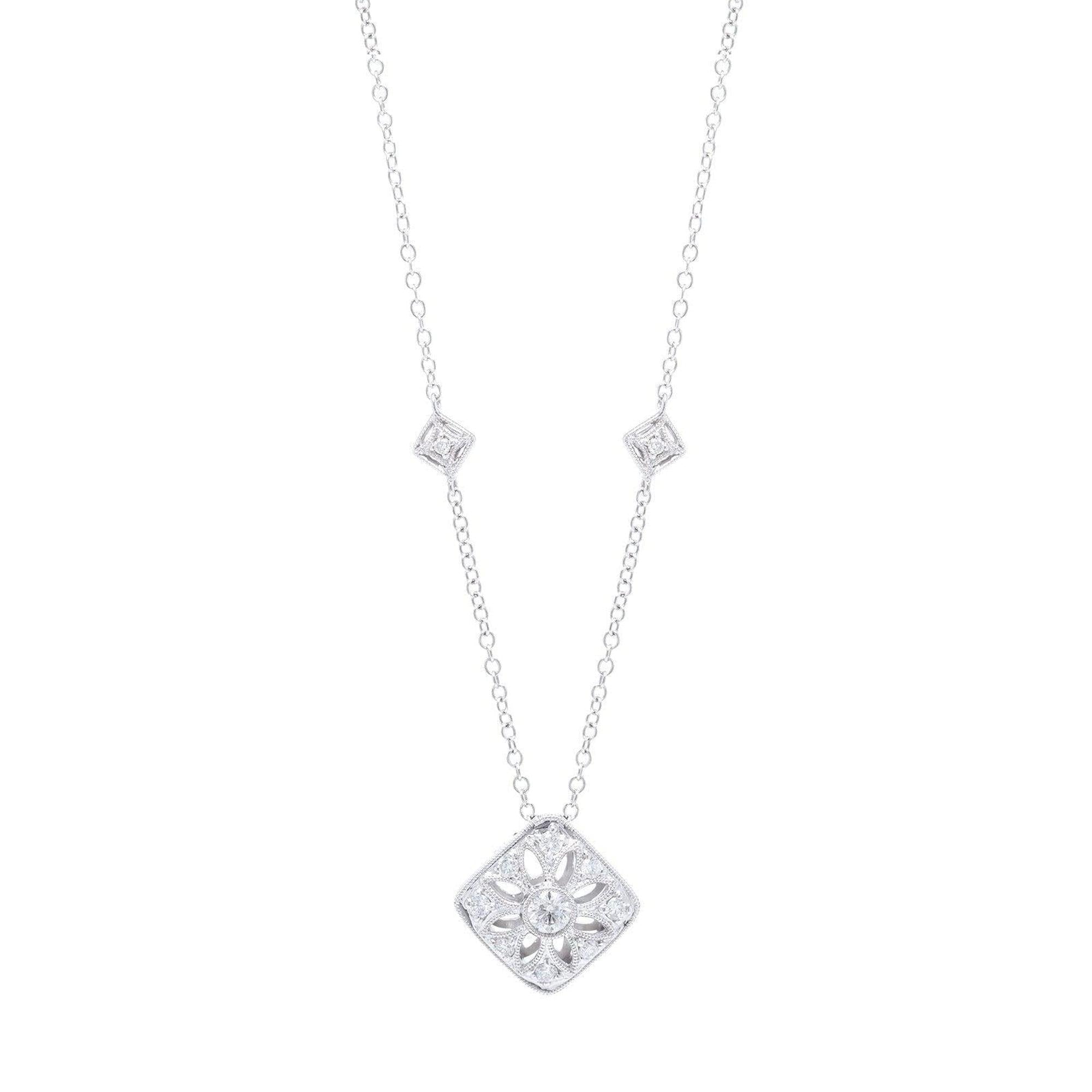 Diamond Filigree Design Pendant Necklace