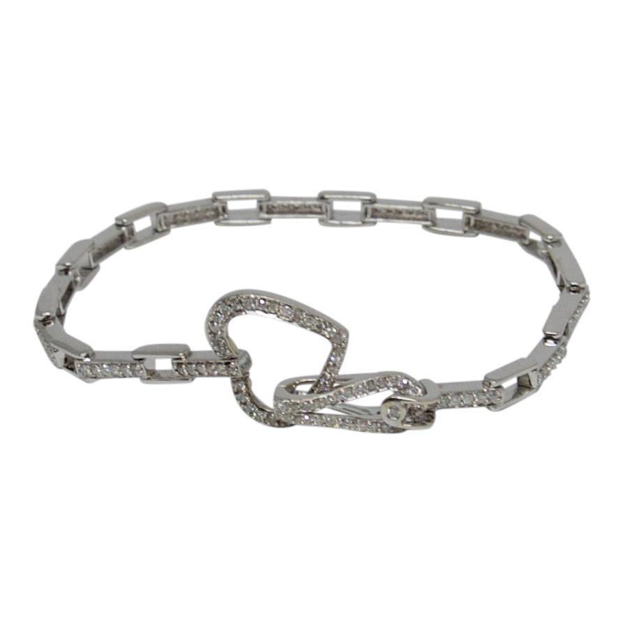 Diamond Heart Clasp Link Bracelet