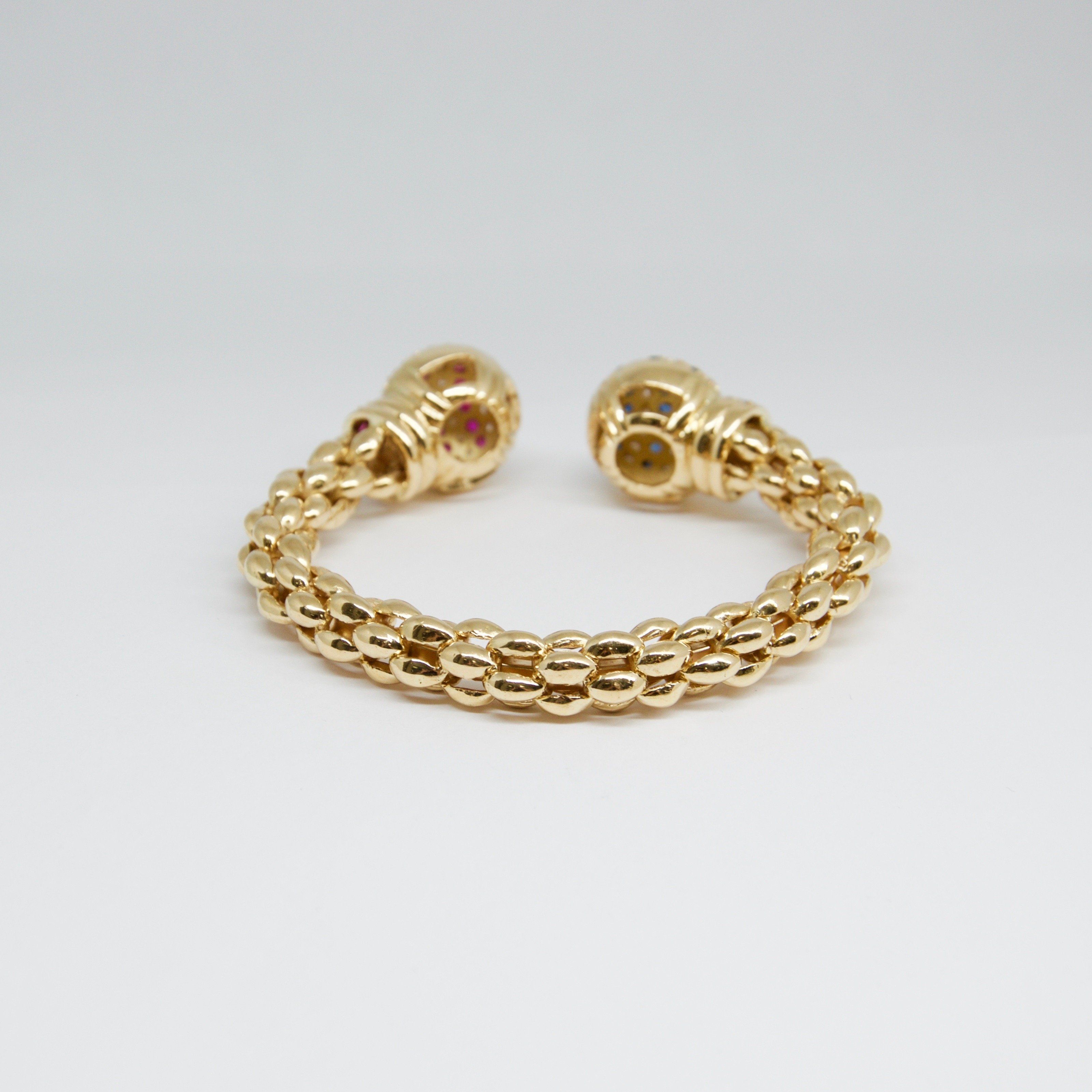 Diamond, Sapphire, and Ruby Cuff Bracelet