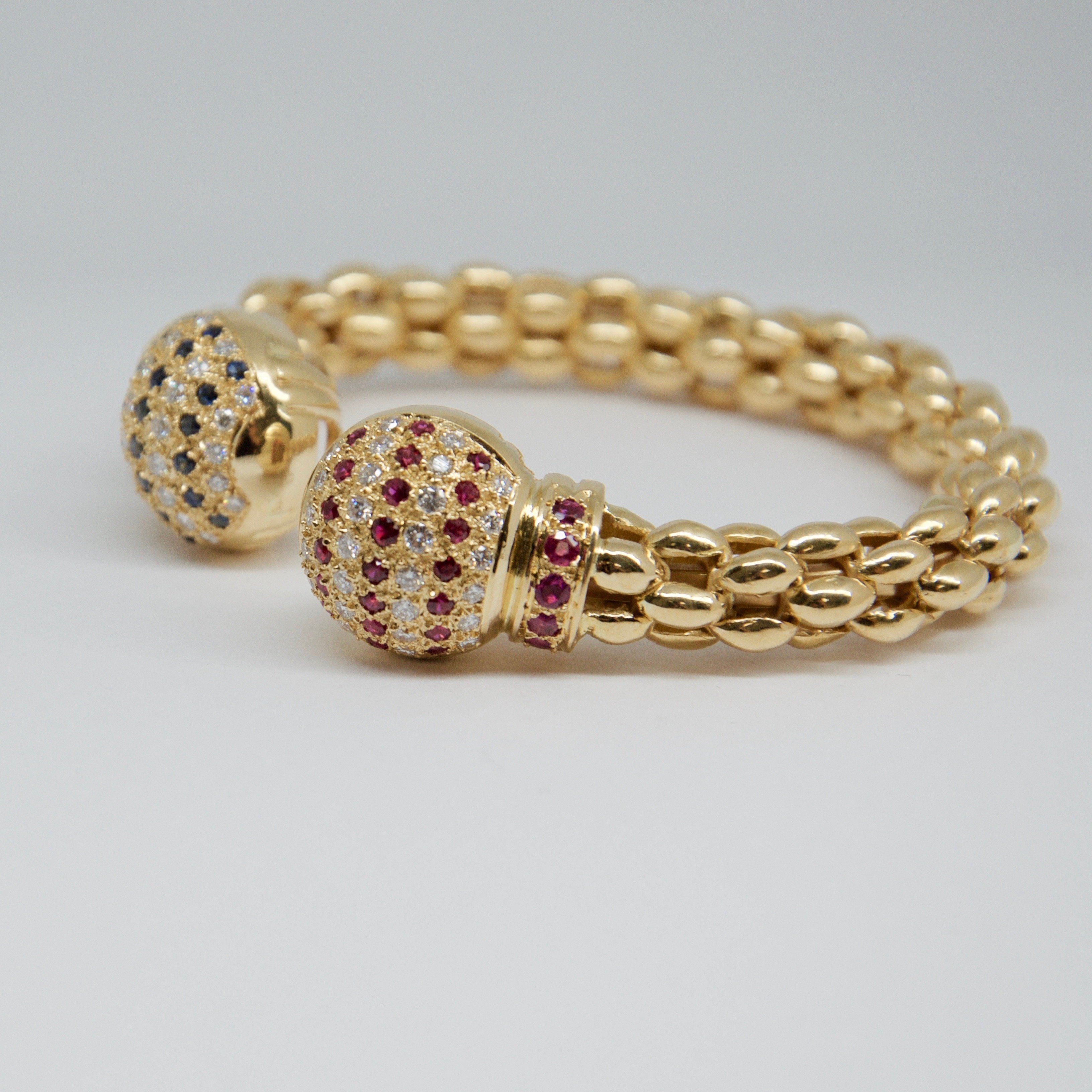 Diamond, Sapphire, and Ruby Cuff Bracelet
