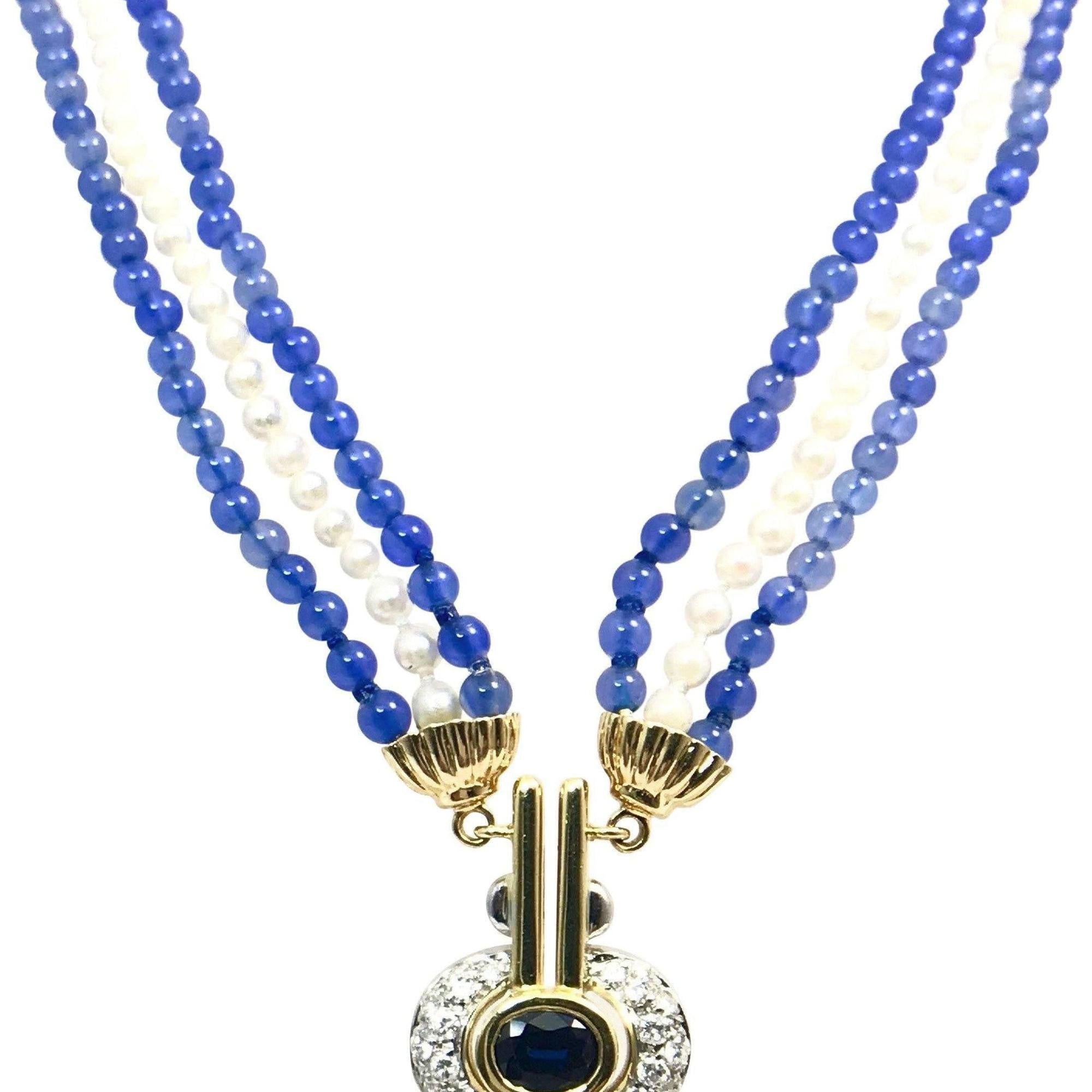 Diamond, Sapphire and Seed Pearl Beaded Necklace