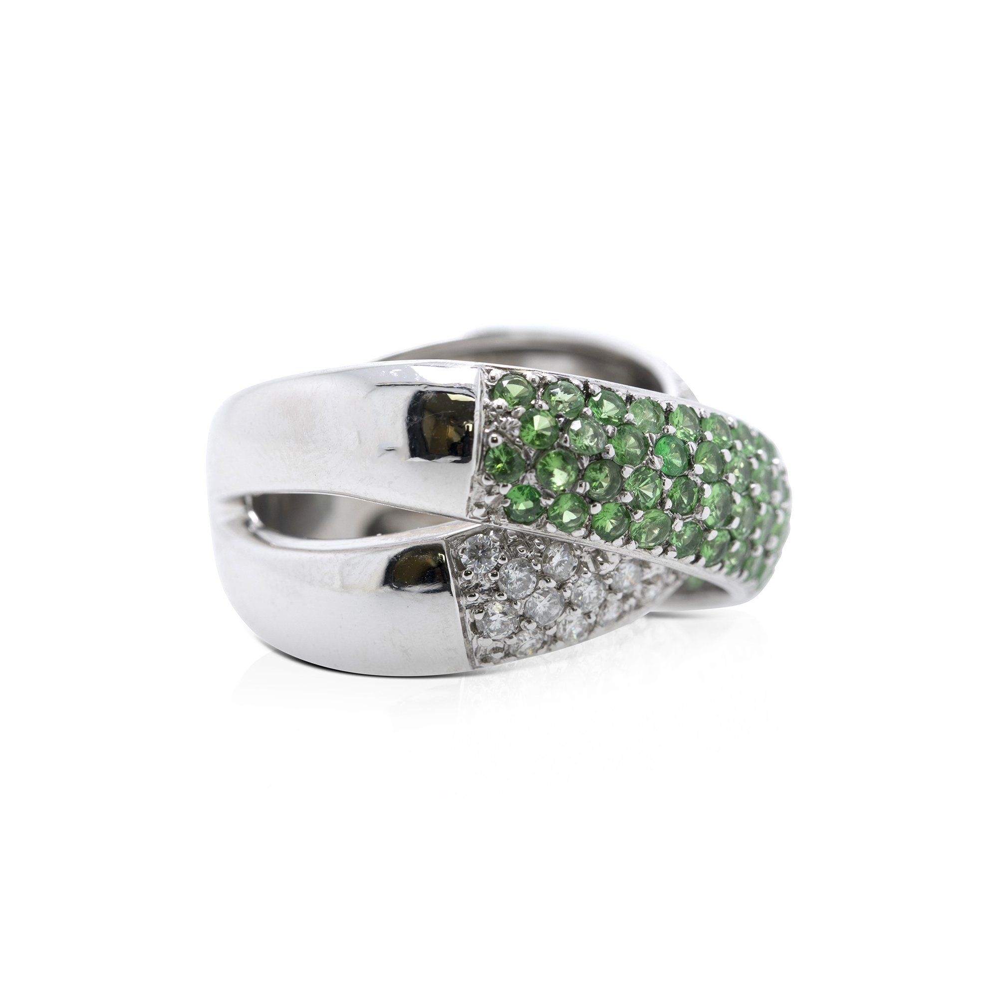 Diamond & Tsavorite Cross Over Cocktail Ring