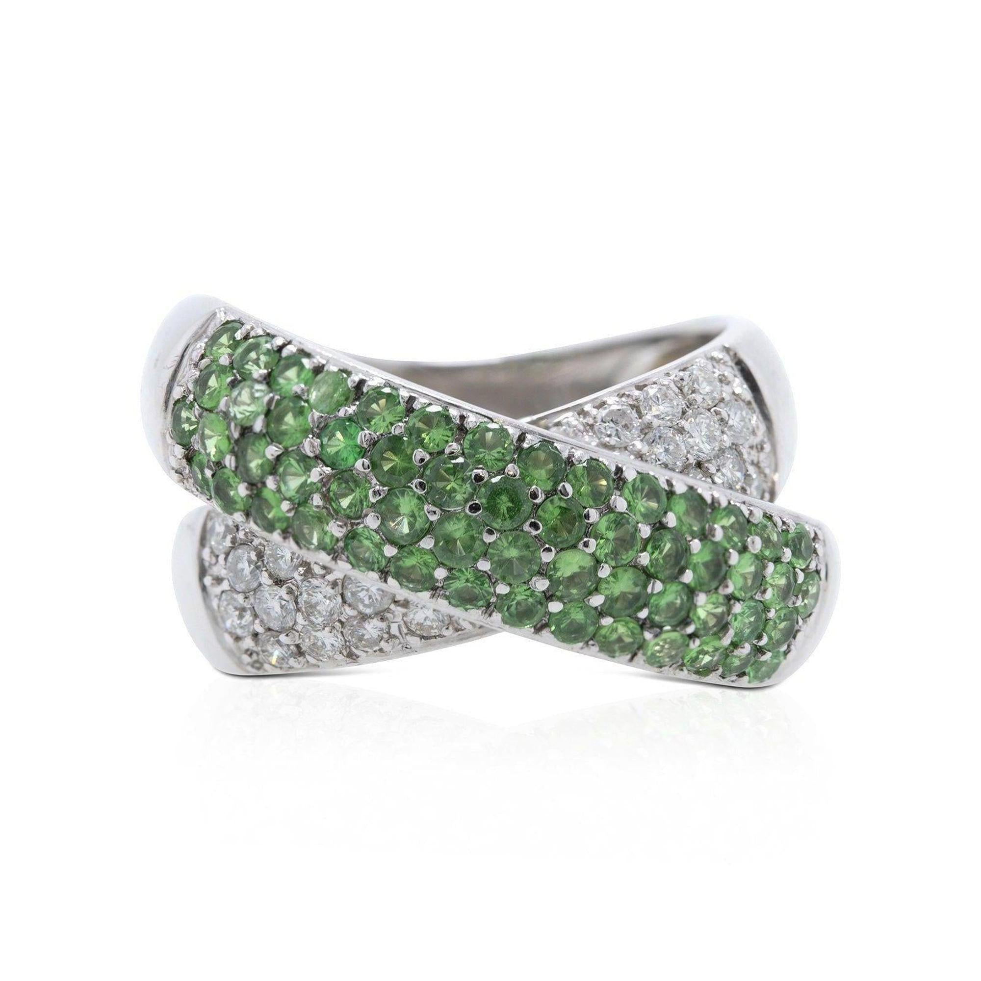 Diamond & Tsavorite Cross Over Cocktail Ring