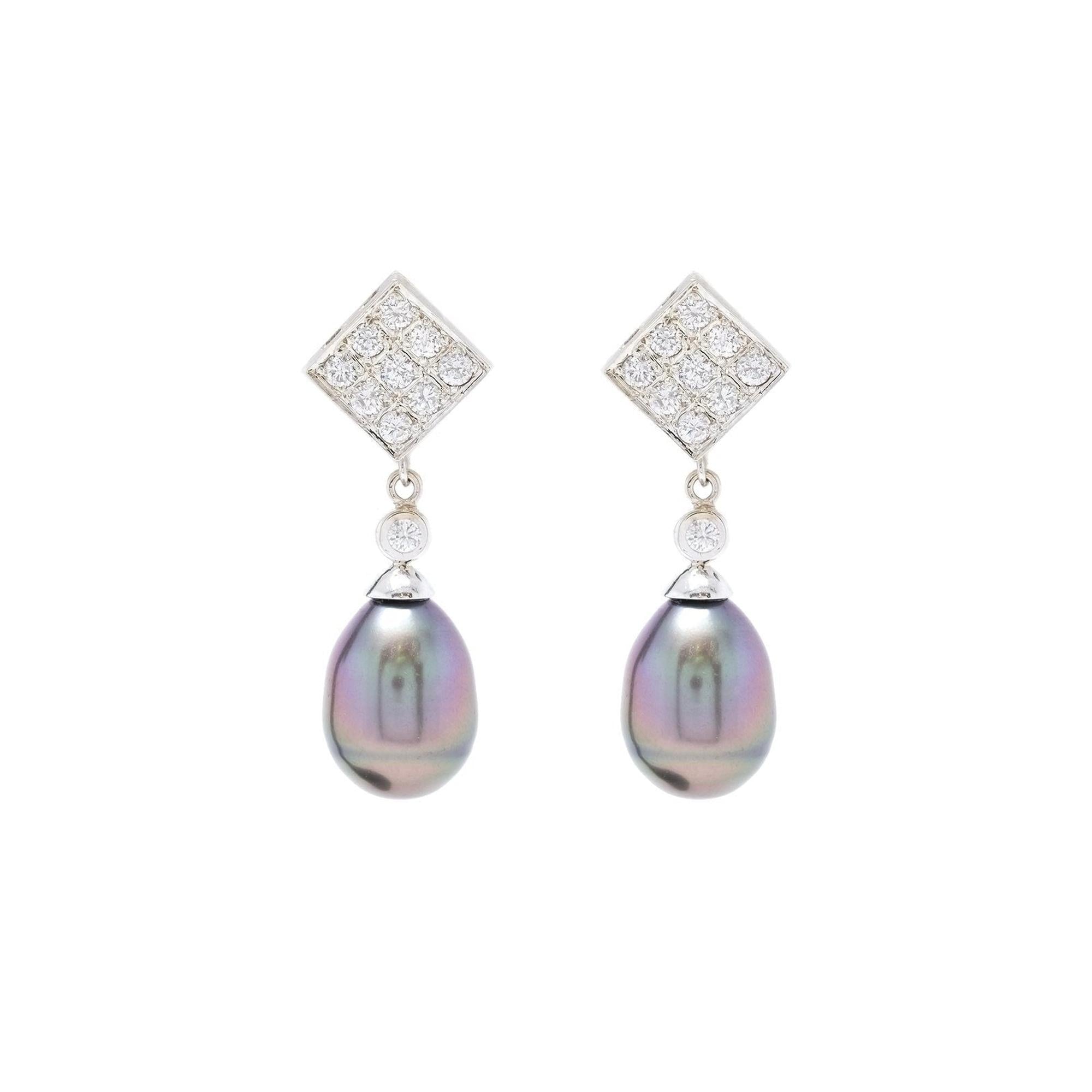 Diamond and Pearl Drop Earrings