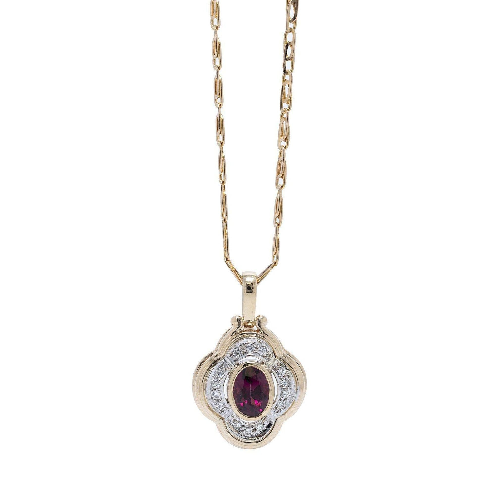 Diamond and Rhodolite Pendant Necklace
