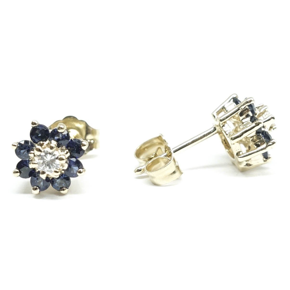 Diamond and Sapphire Flower Stud Earrings