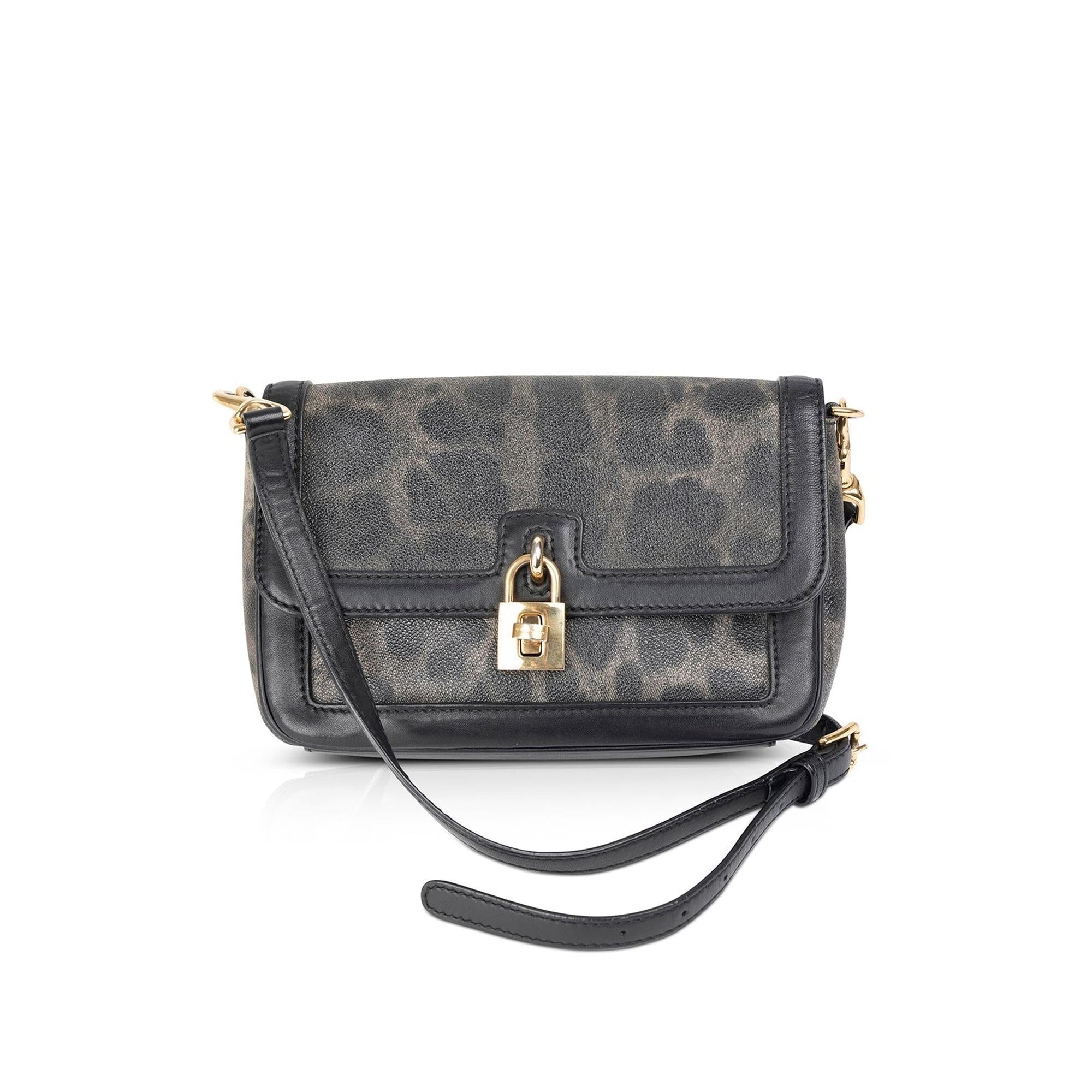Dolce & Gabbana Grey/Black Leopard Print Padlock Crossbody Bag