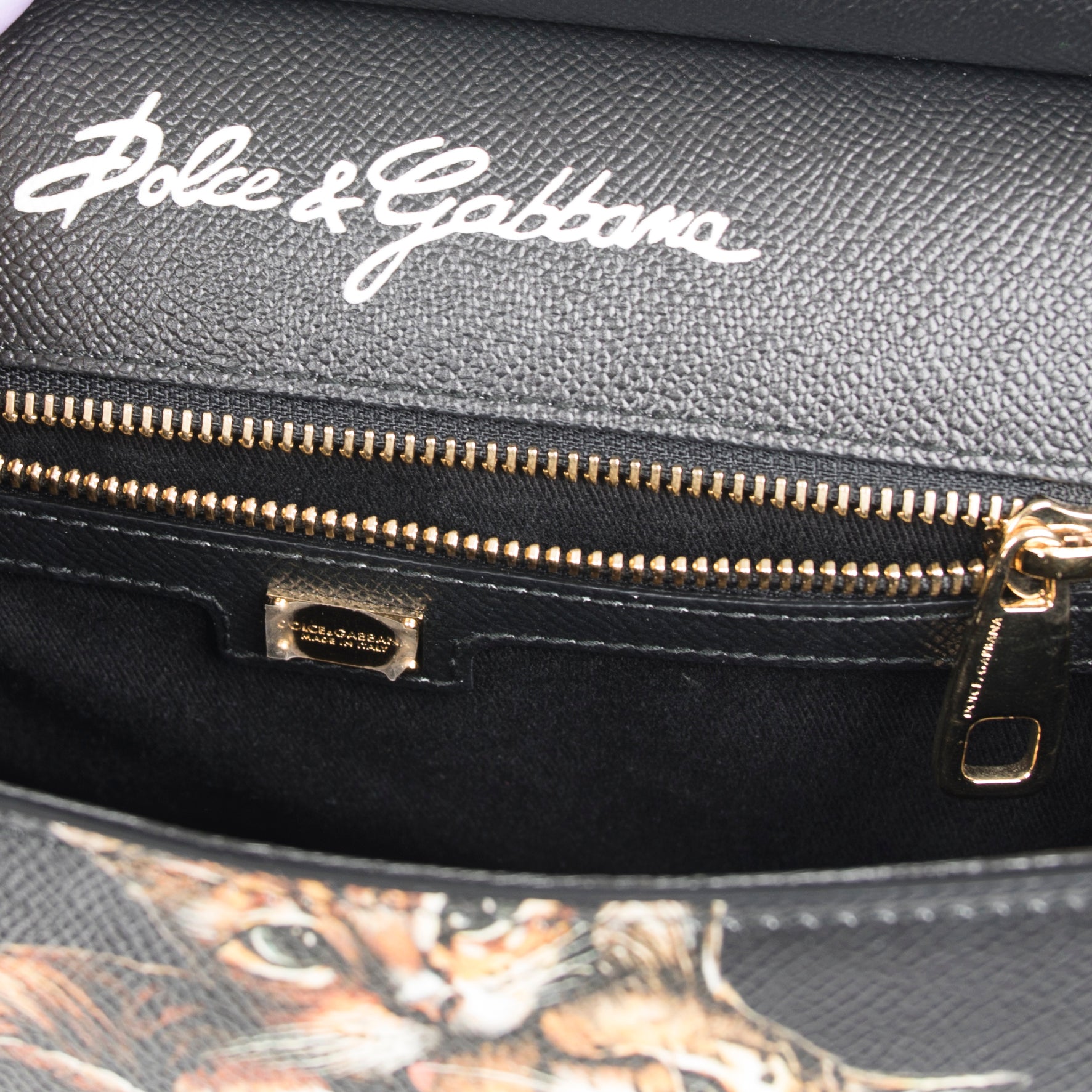 Dolce & Gabbana Medium Bengal Cat Print Leather Sicily Bag