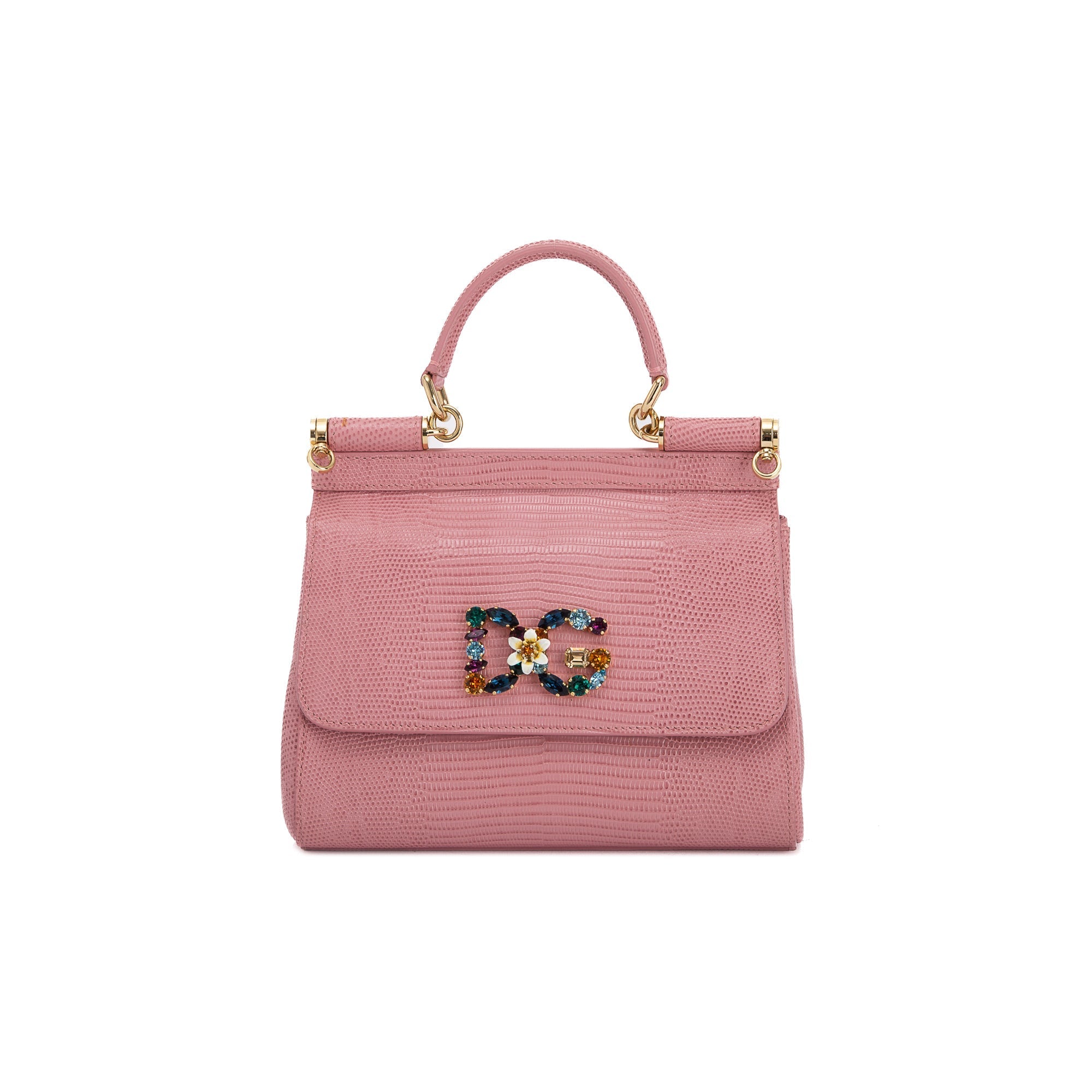 Dolce & Gabbana Small Lizard Embossed Sicily Bag w/ Strap