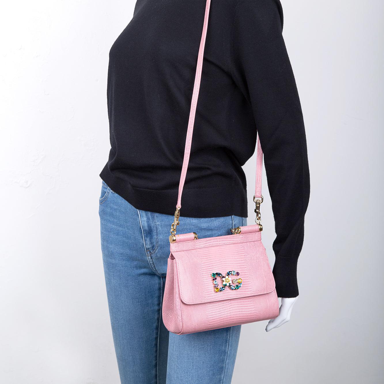 Dolce & Gabbana Small Lizard Embossed Sicily Bag w/ Strap