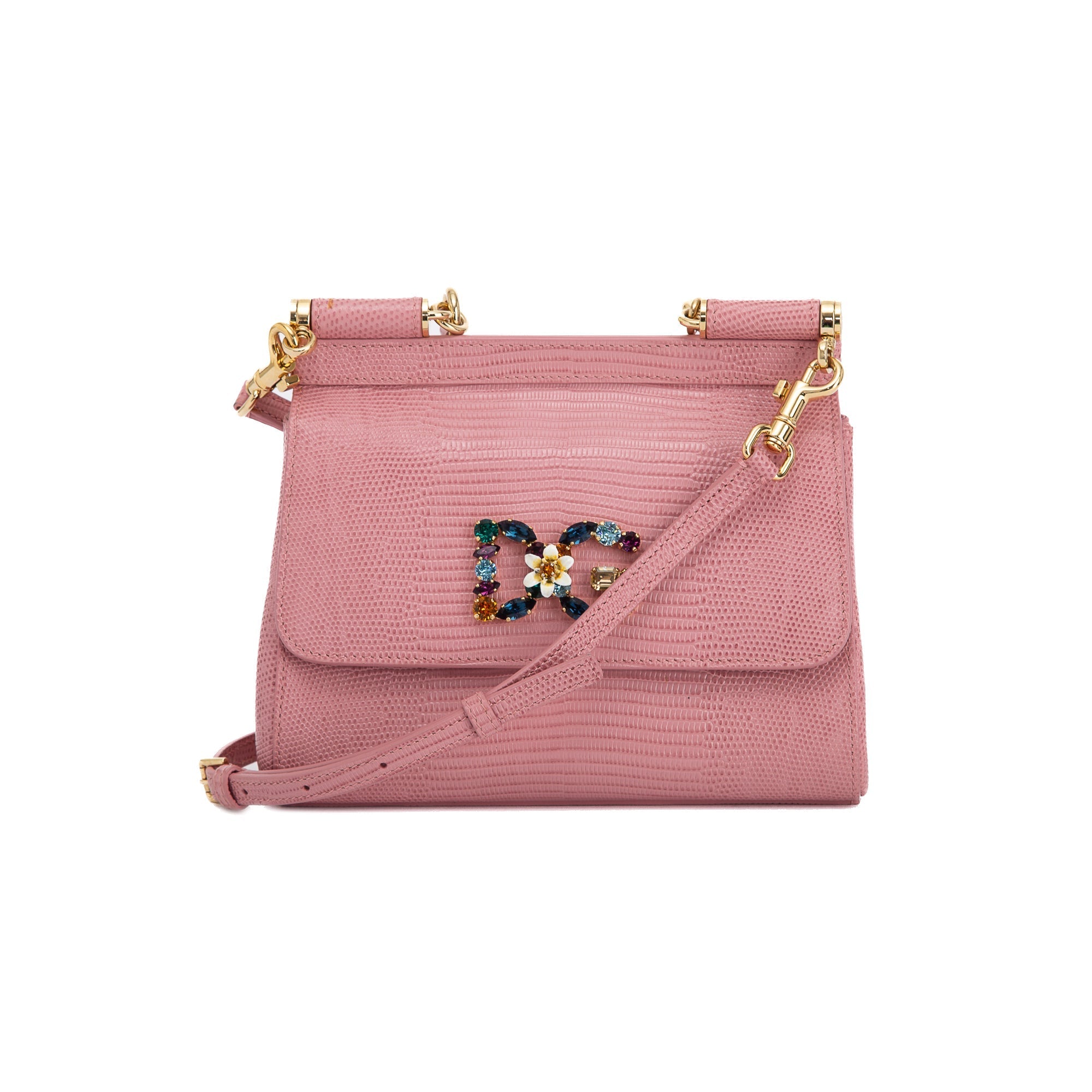 Dolce Gabbana Small Lizard Embossed Sicily Bag w/ Strap – Oliver