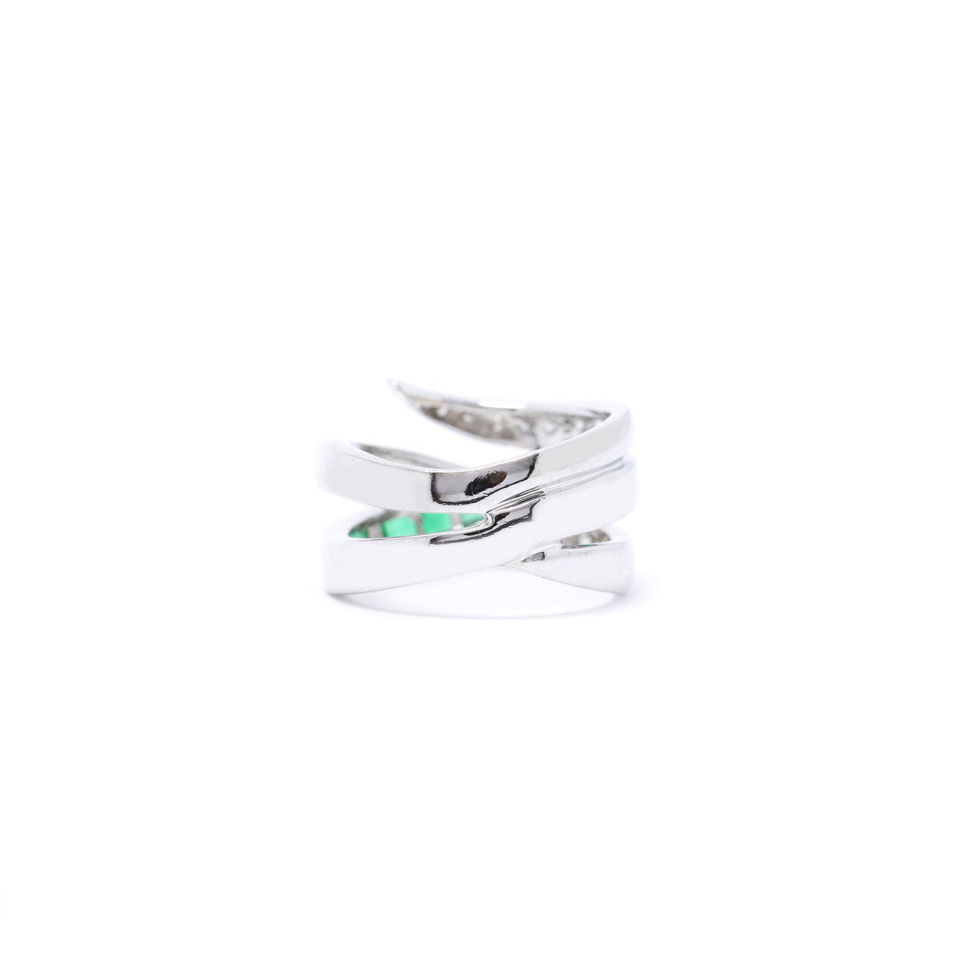 Emerald & Diamond Crossover Cocktail Ring