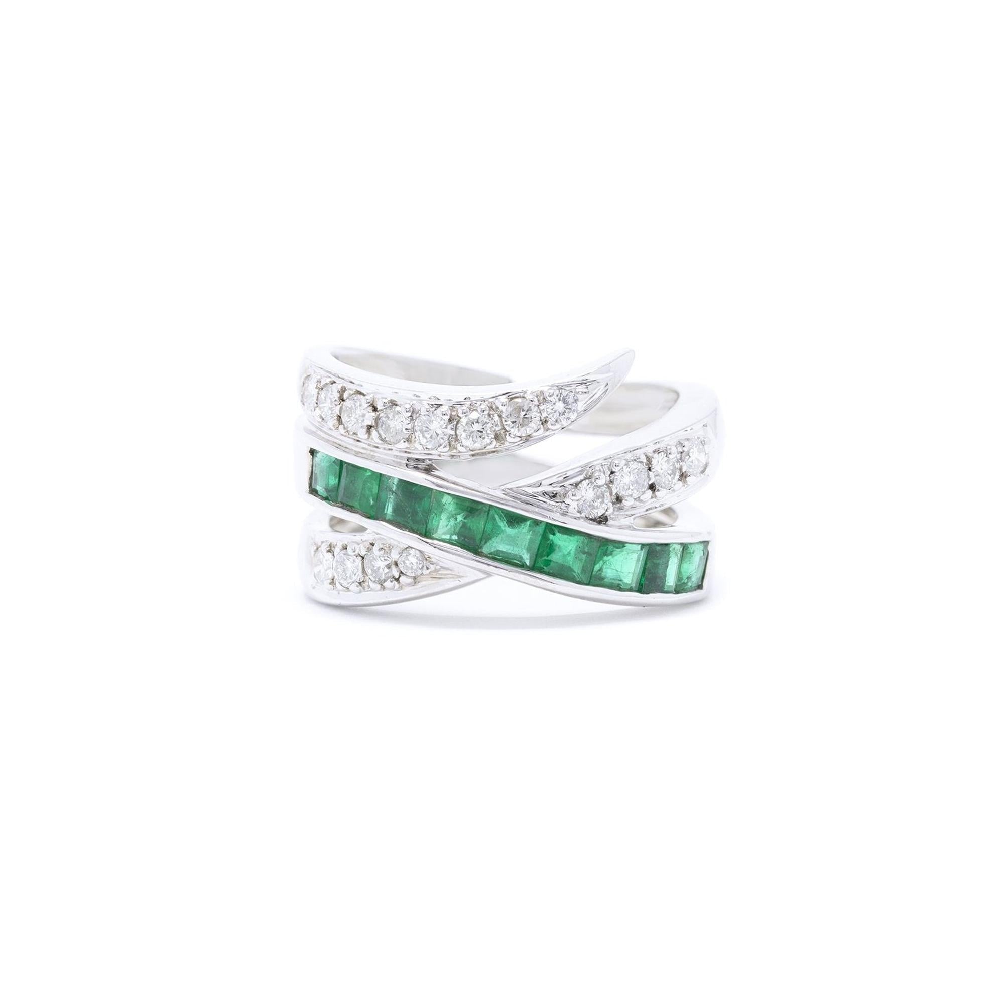 Emerald & Diamond Crossover Cocktail Ring