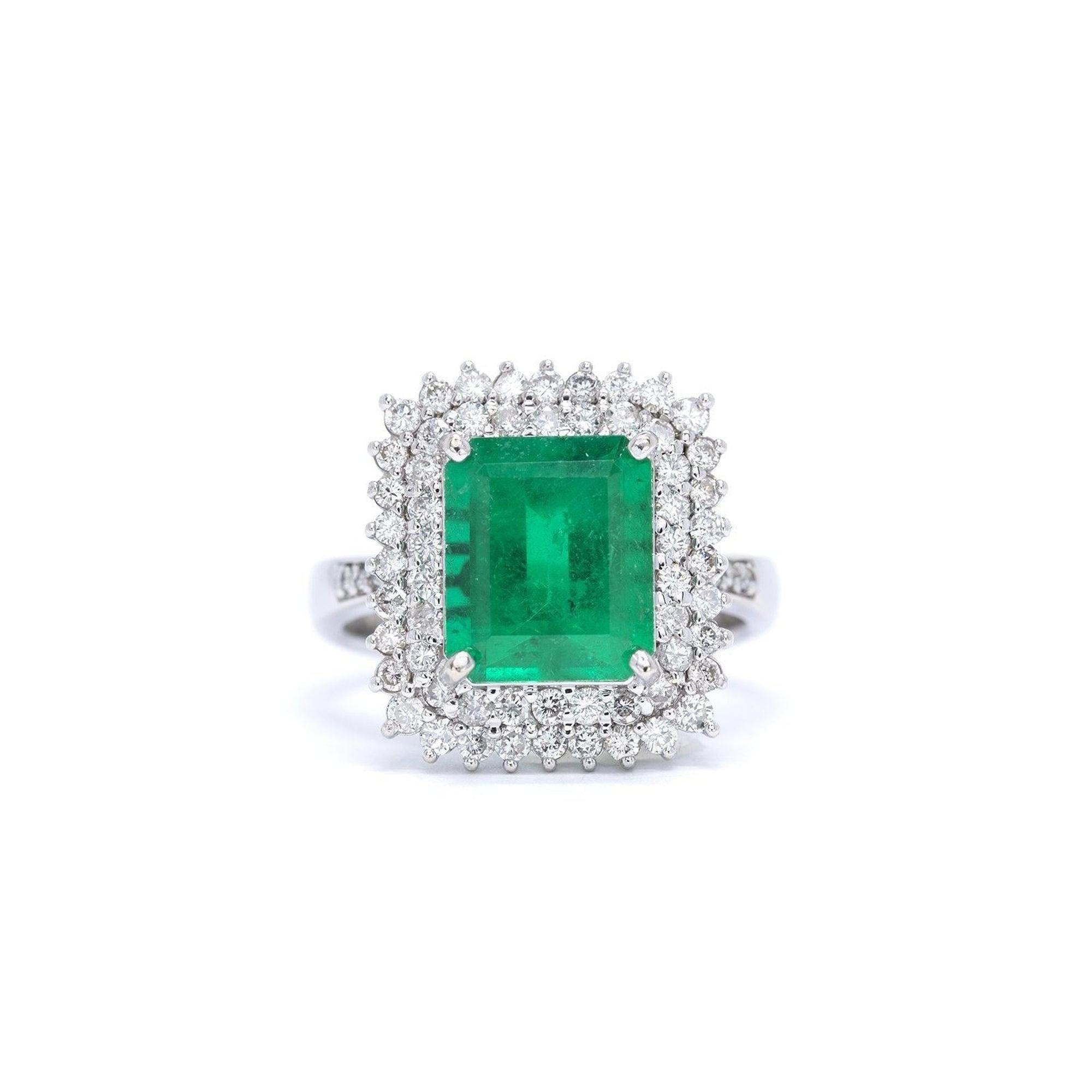 Emerald and Diamond Double Halo Design Ring