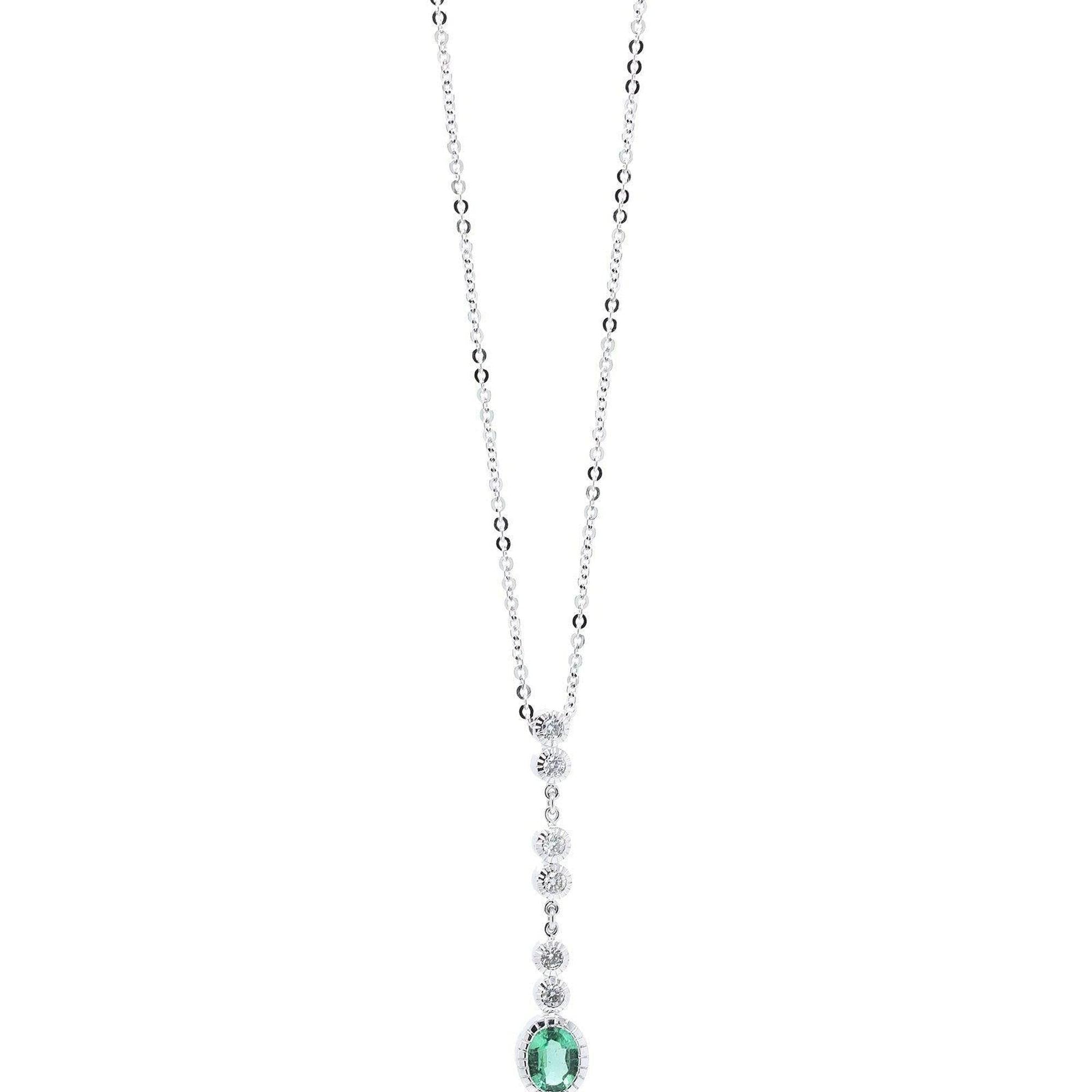 Emerald and Diamond Drop Pendant Necklace