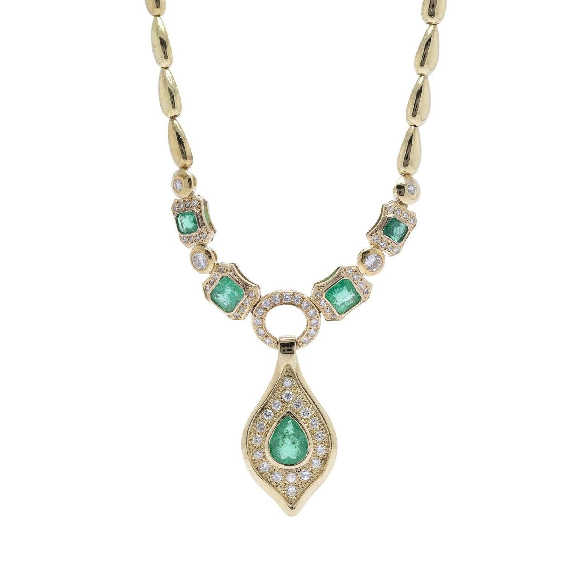 Emerald and Diamond Drop Pendant Necklace