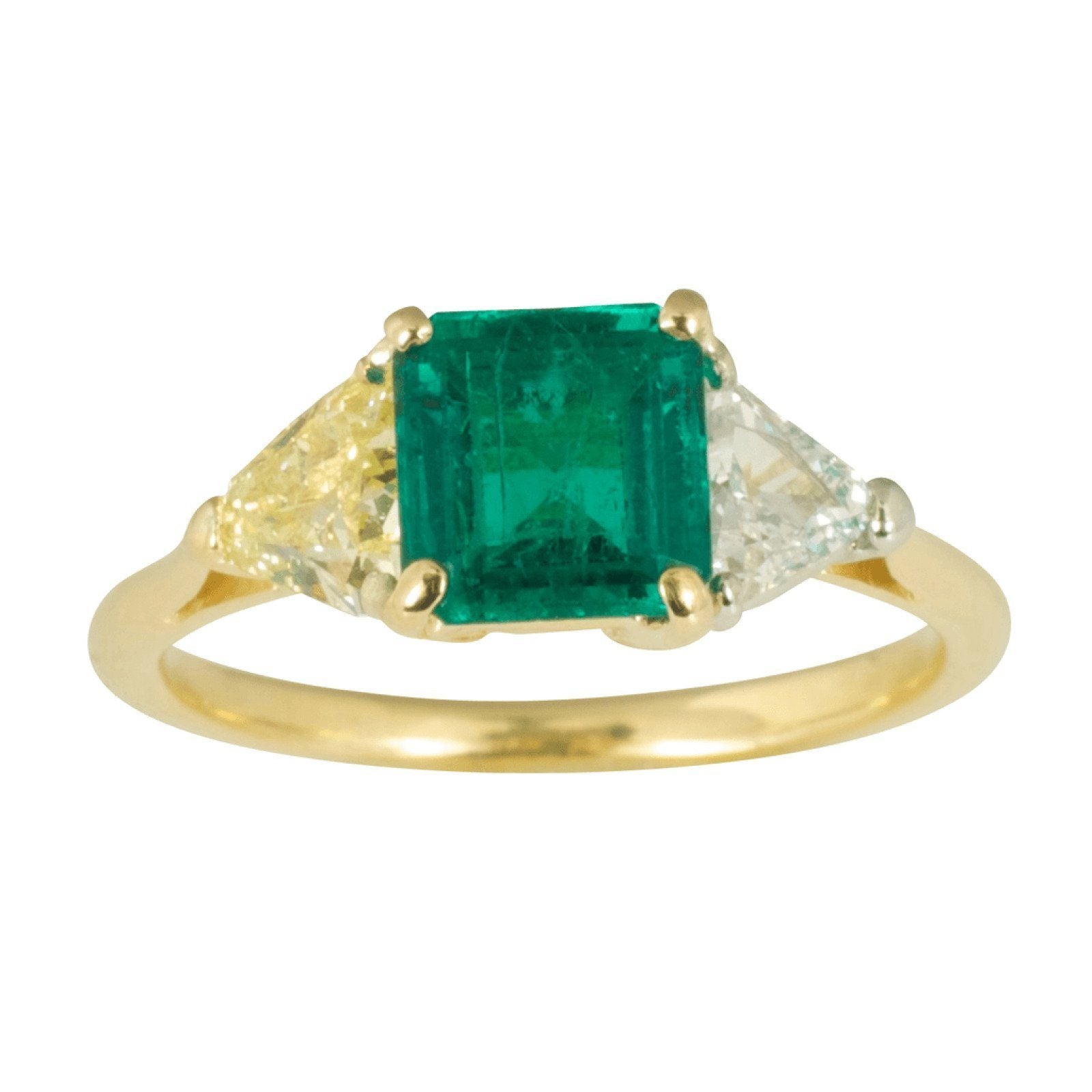 Emerald and Diamond Three Stone Ring