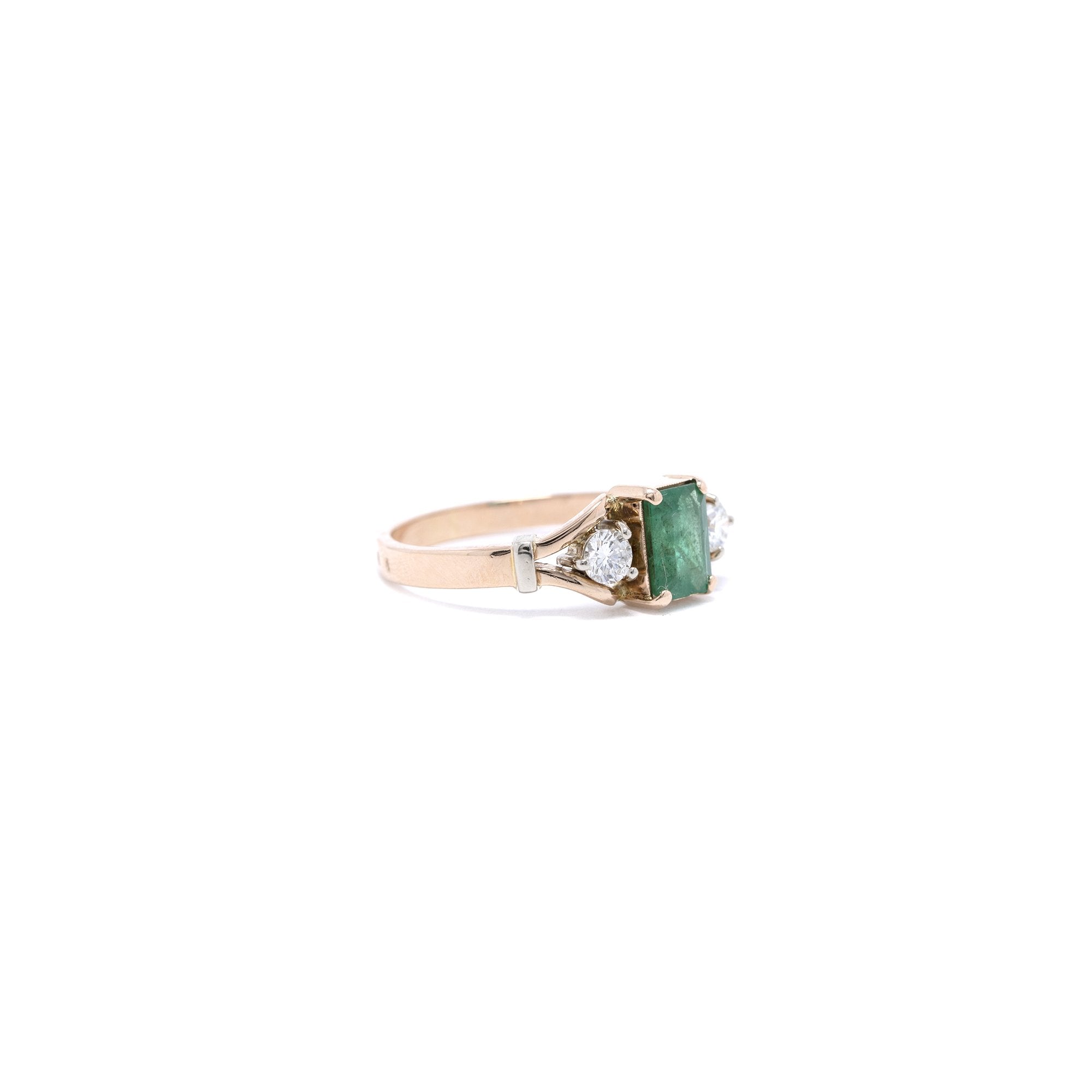 Emerald and Diamond Three Stone Ring