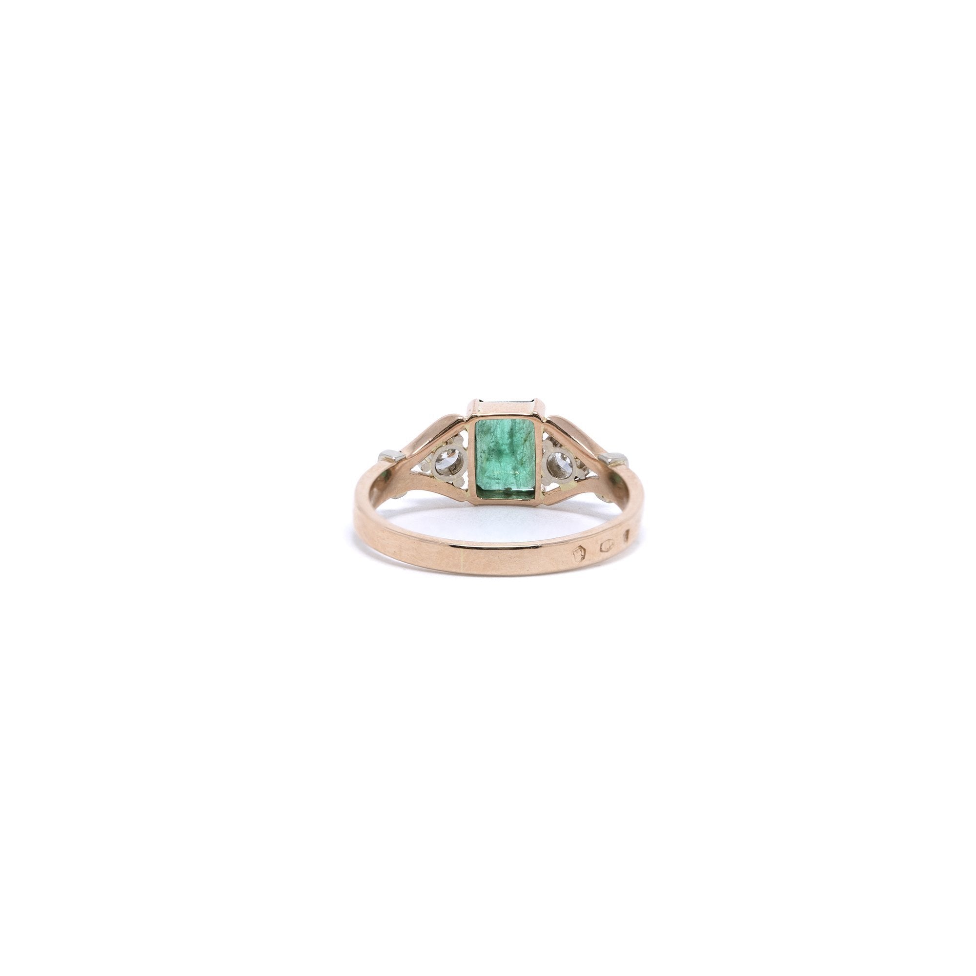 Emerald and Diamond Three Stone Ring
