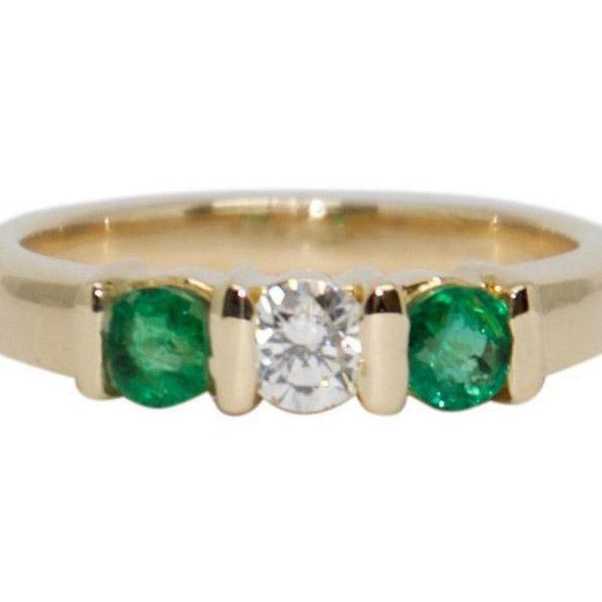 Emerald and Diamond Three Stone Ring