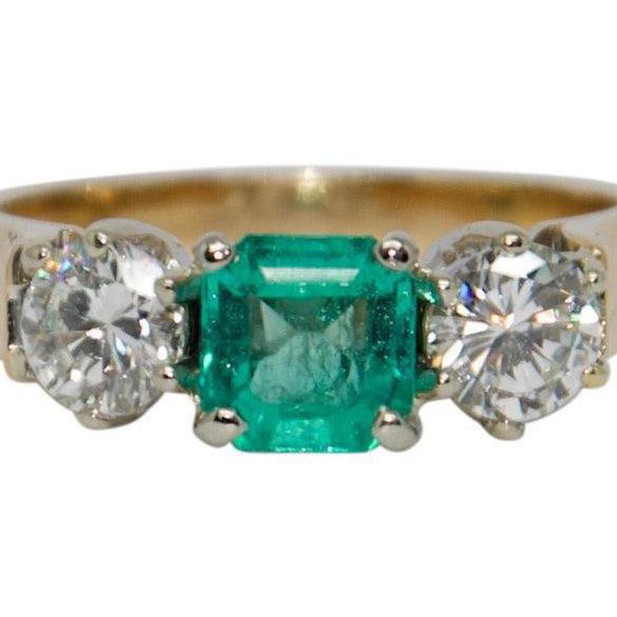Emerald and Diamond Three Stone Ring