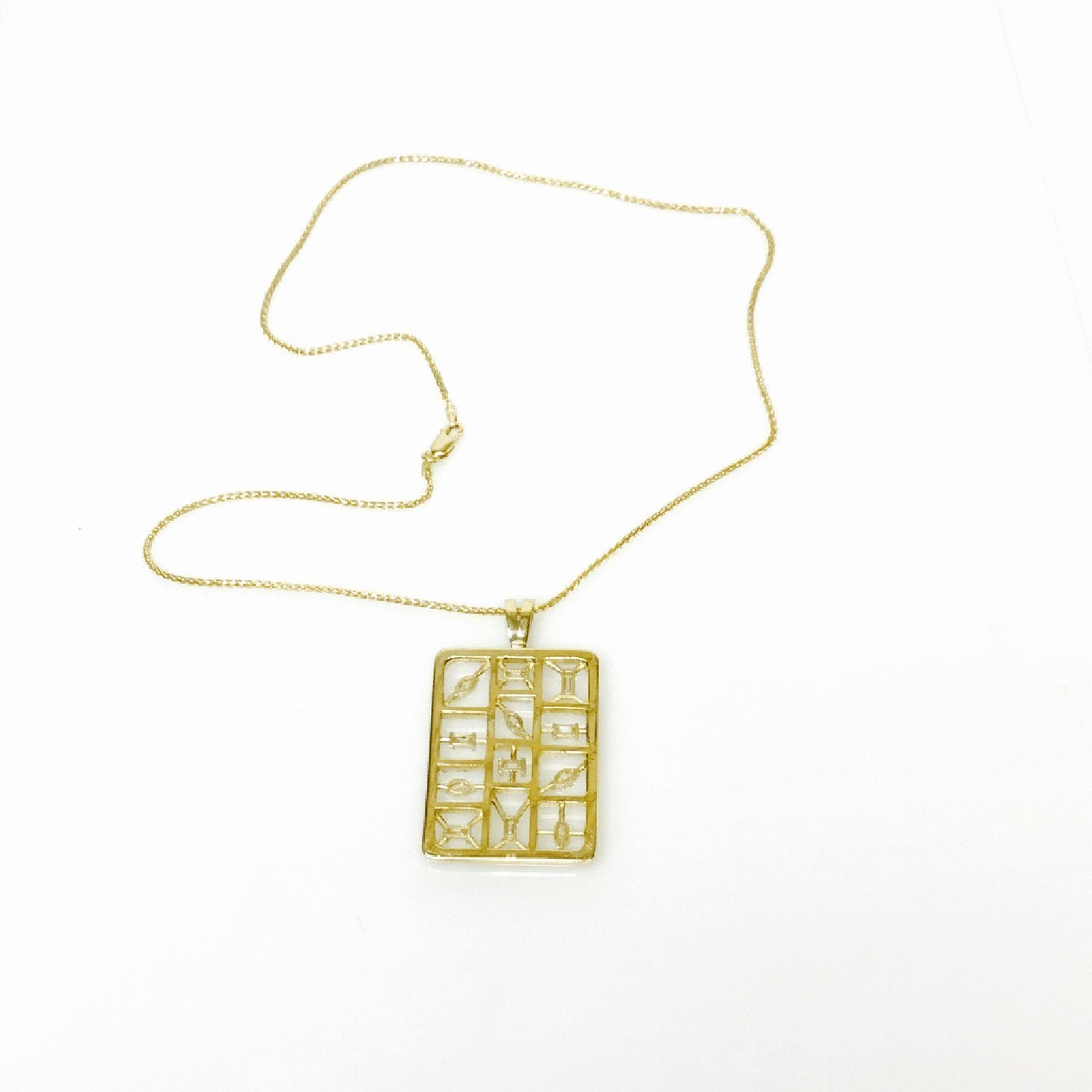 Fancy Design Rectagular Diamond Pendant in 18kt Yellow Gold