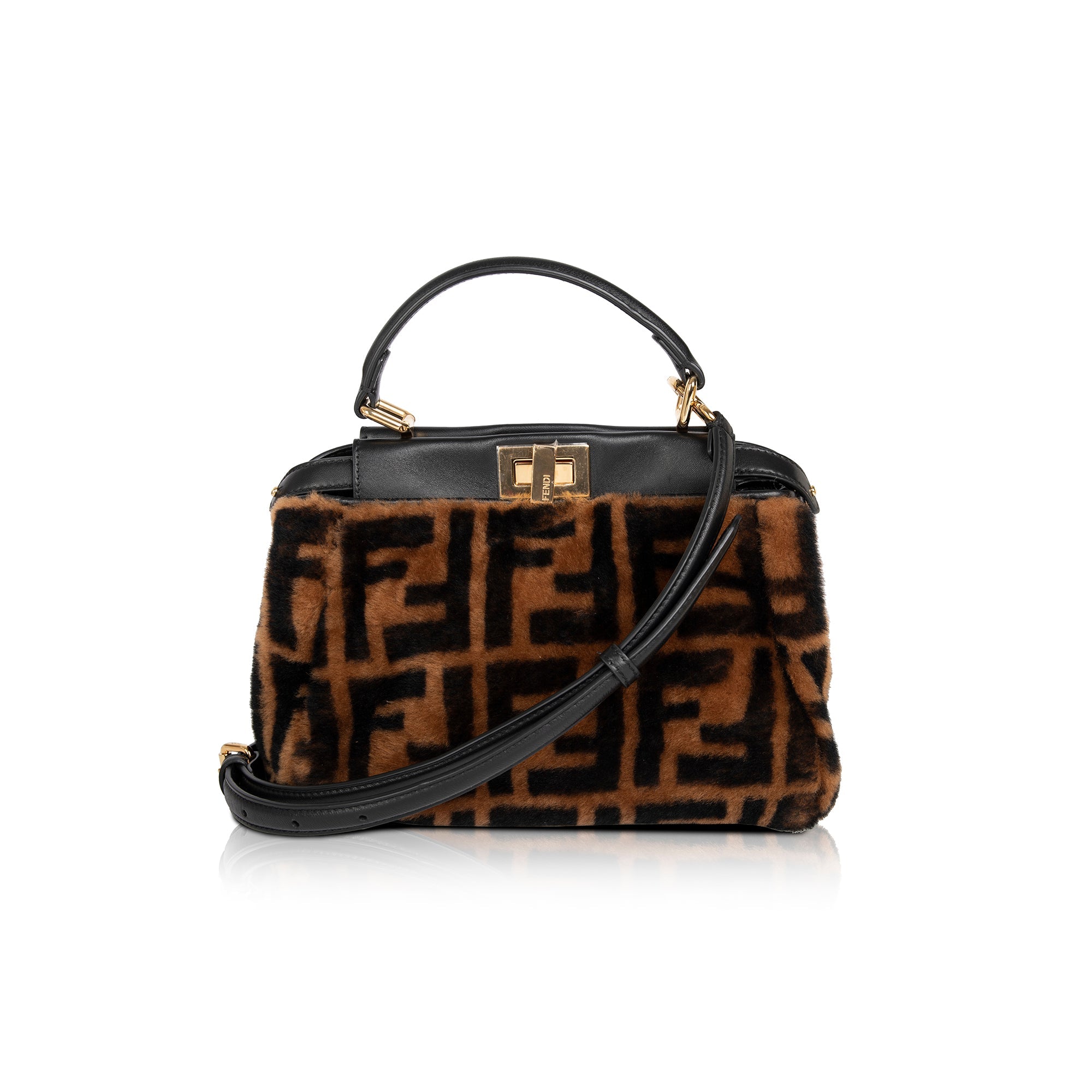 Fendi 2020 Mini Shearling Zucca Peekaboo Bag w/ Box