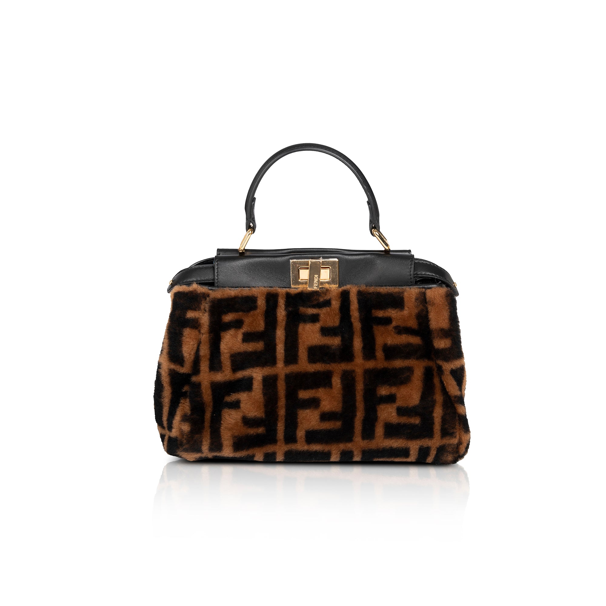 Fendi 2020 Mini Shearling Zucca Peekaboo Bag w/ Box