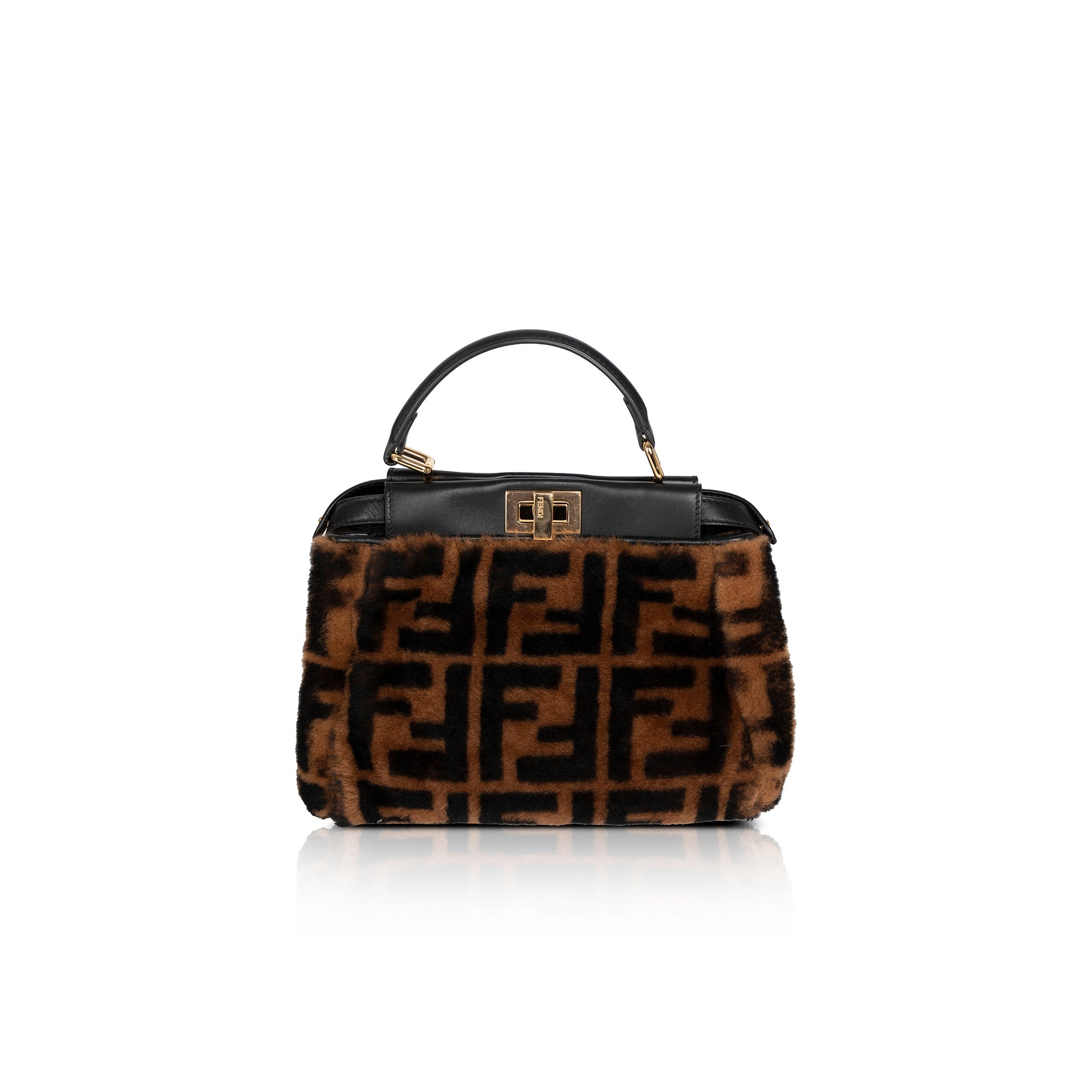 Fendi 2020 Mini Shearling Zucca Peekaboo Bag w/ Box