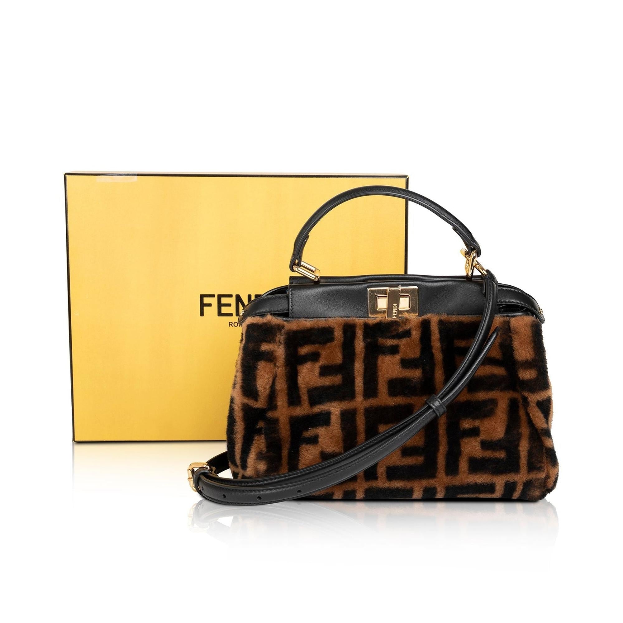 Fendi 2020 Mini Shearling Zucca Peekaboo Bag w/ Box