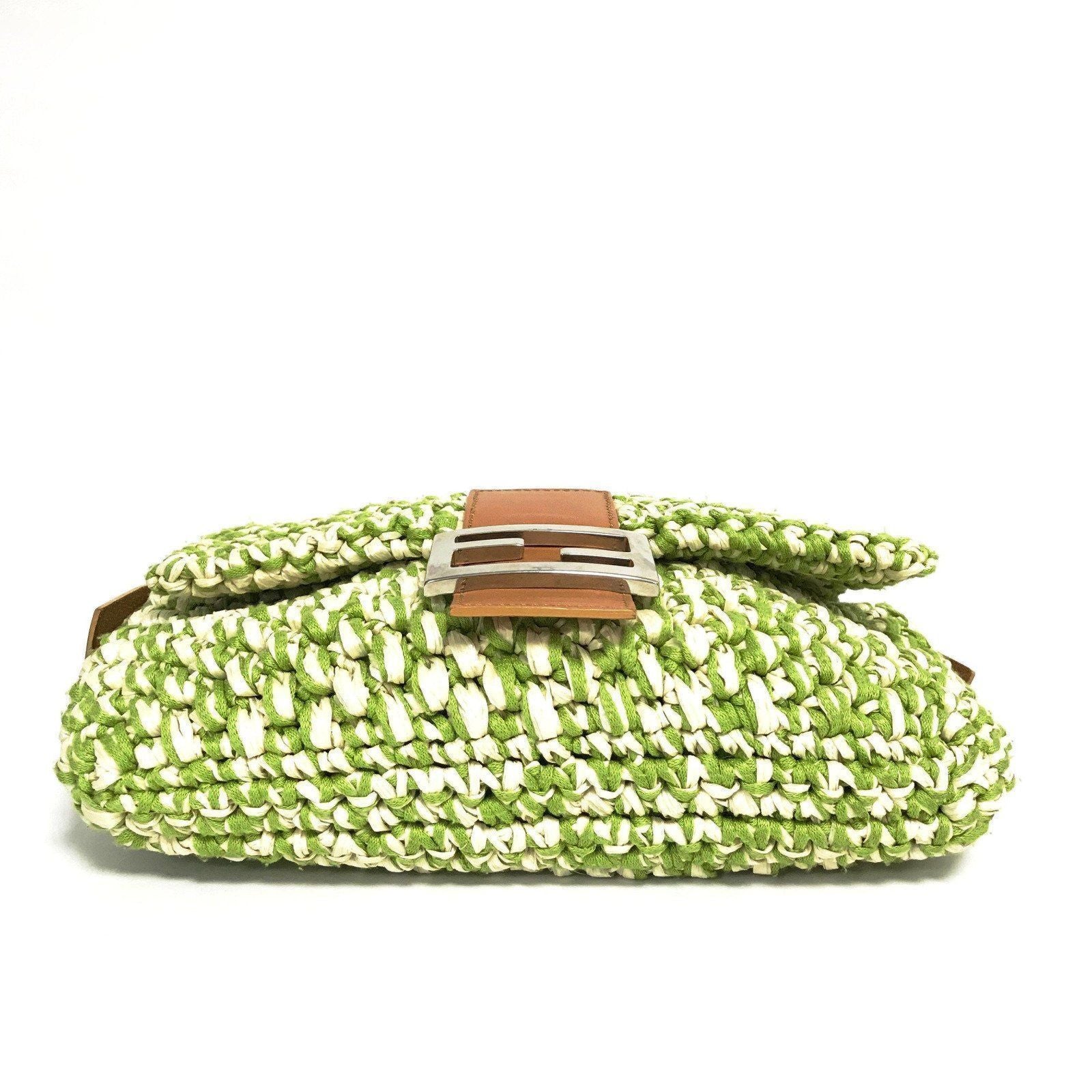 Fendi Green Straw Baguette Bag