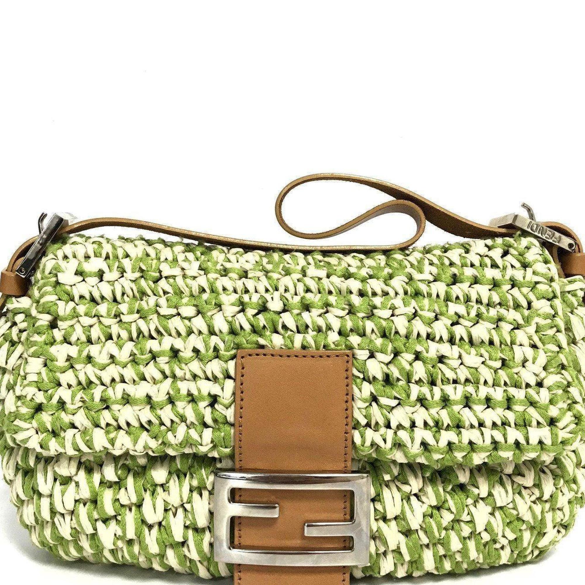 Fendi Green Straw Baguette Bag