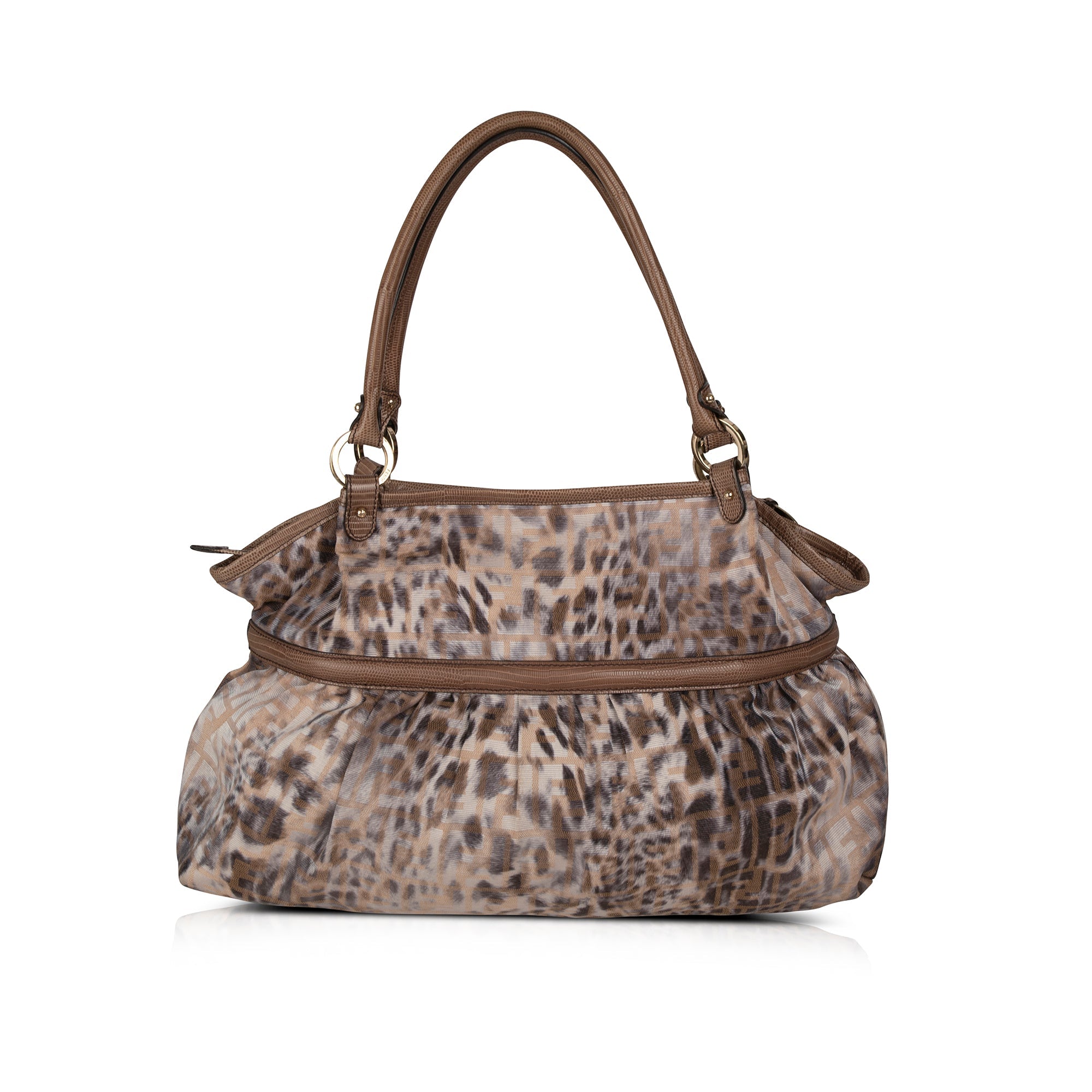 Fendi Large Lizard-Trimmed Zucca Chef Tote
