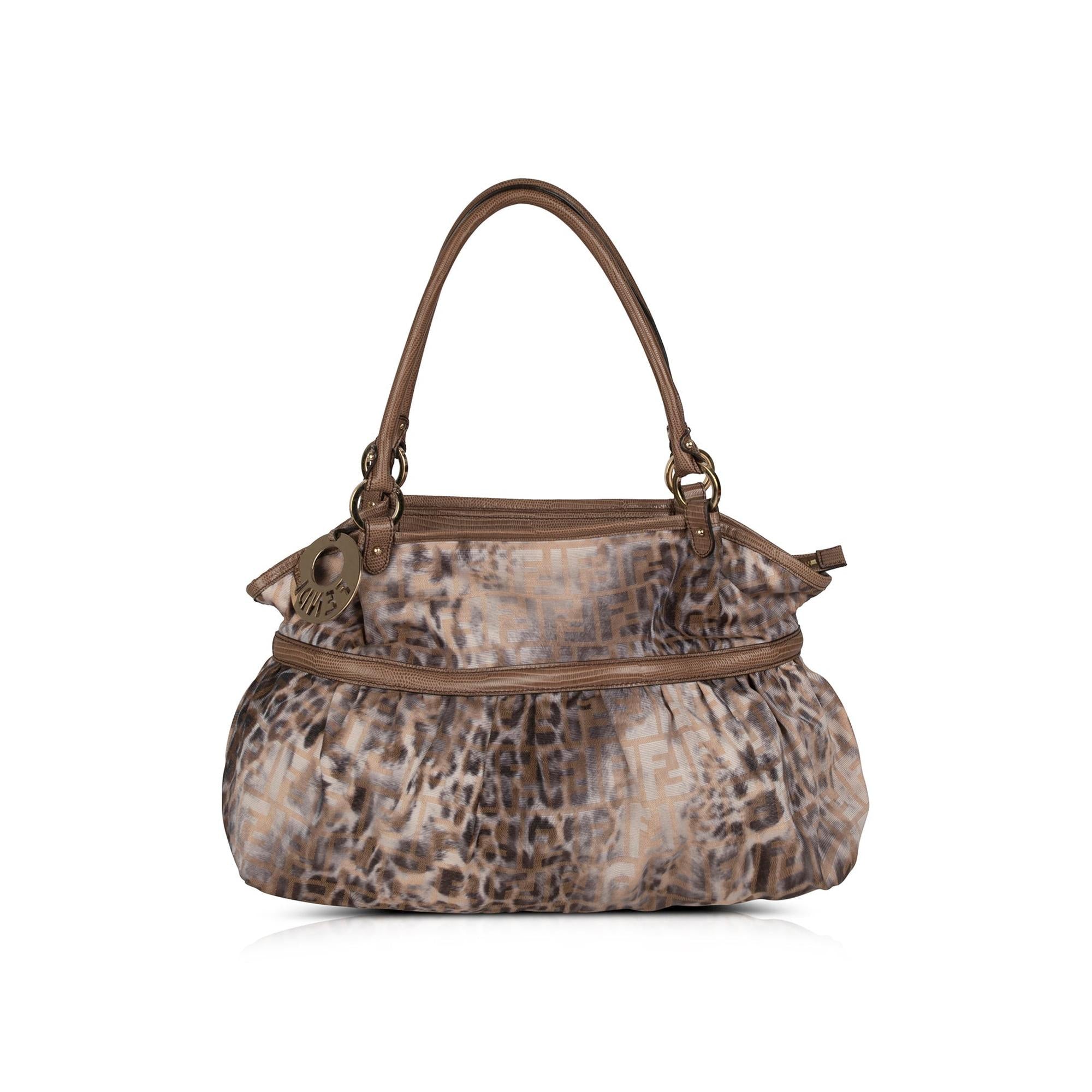 Fendi Large Lizard-Trimmed Zucca Chef Tote