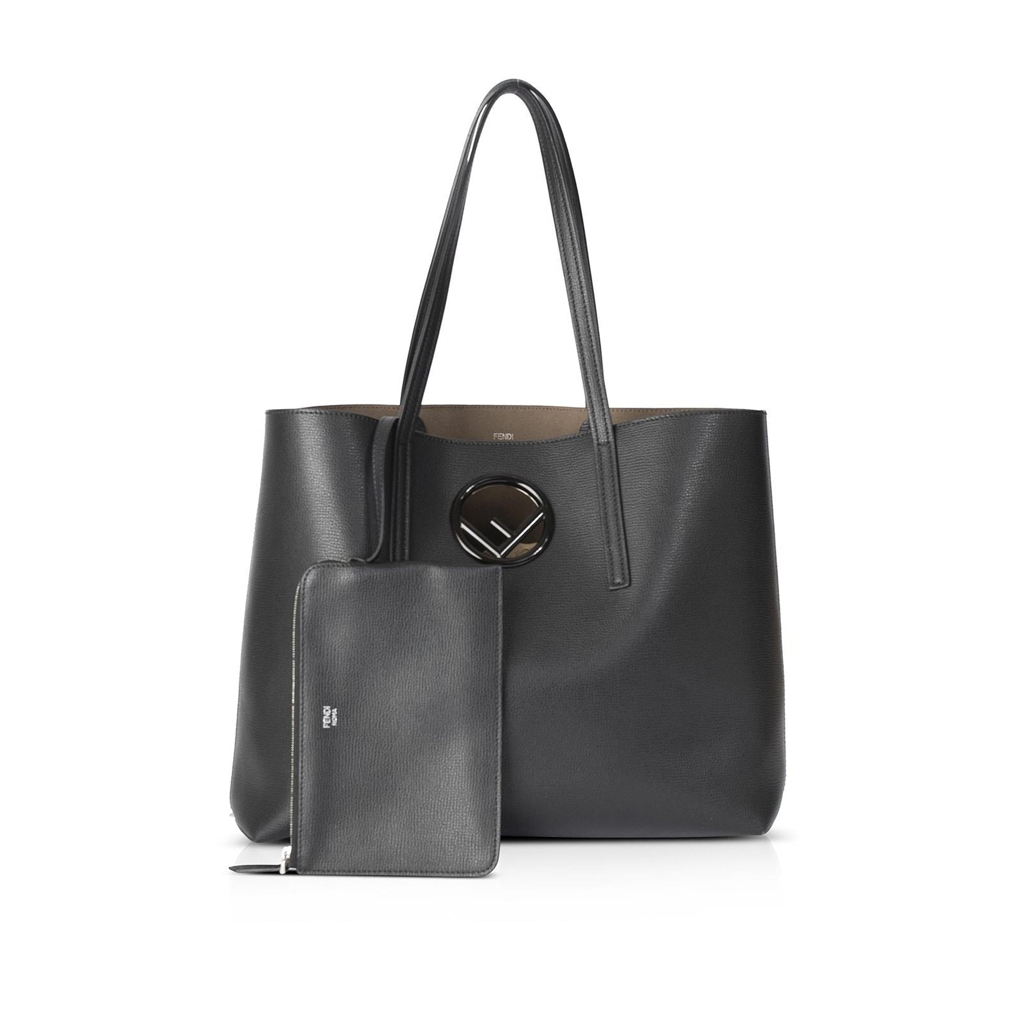 Fendi Leather Logo Shopping Tote