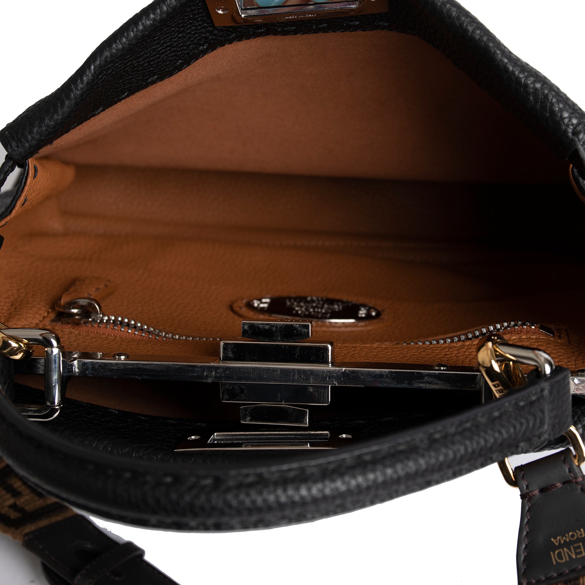 Fendi Medium Selleria Peekaboo Bag w/ FF Logo Shoulder Strap