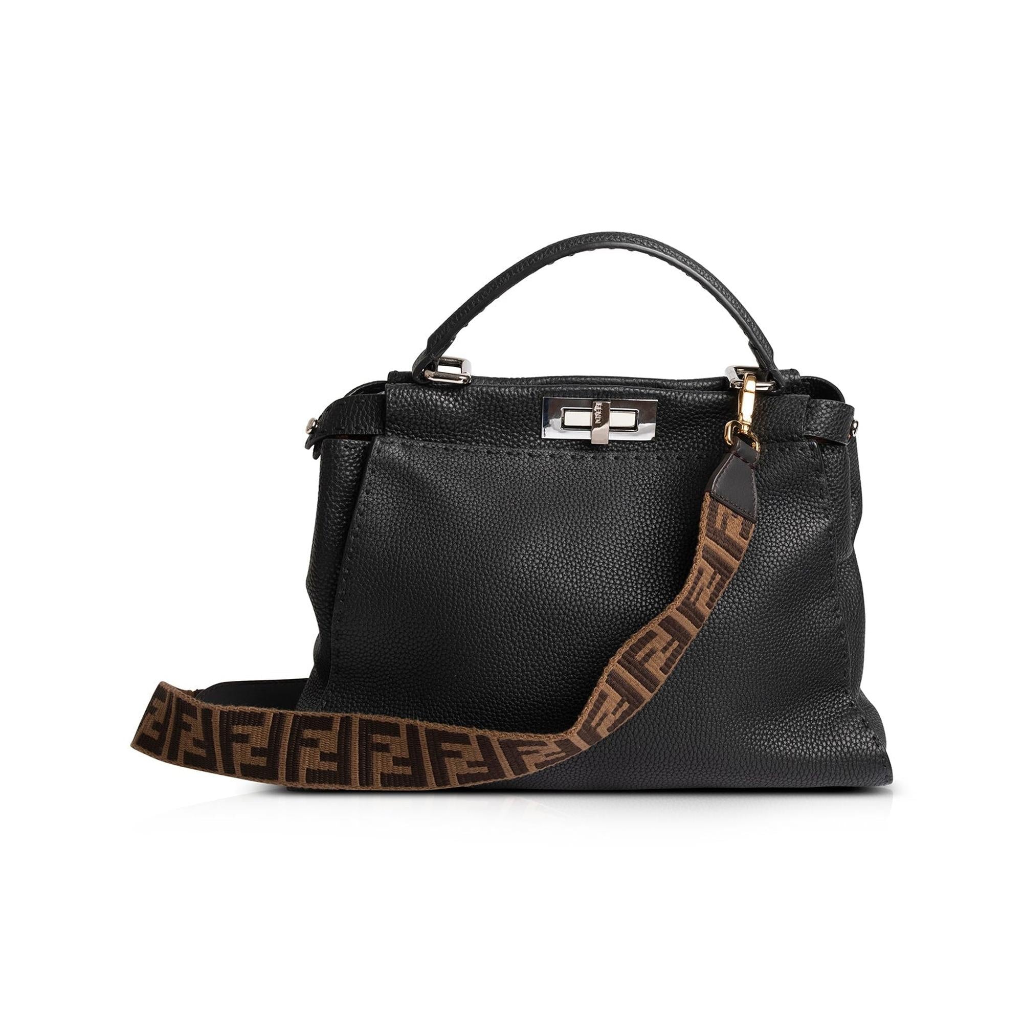 Fendi Medium Selleria Peekaboo Bag w/ FF Logo Shoulder Strap