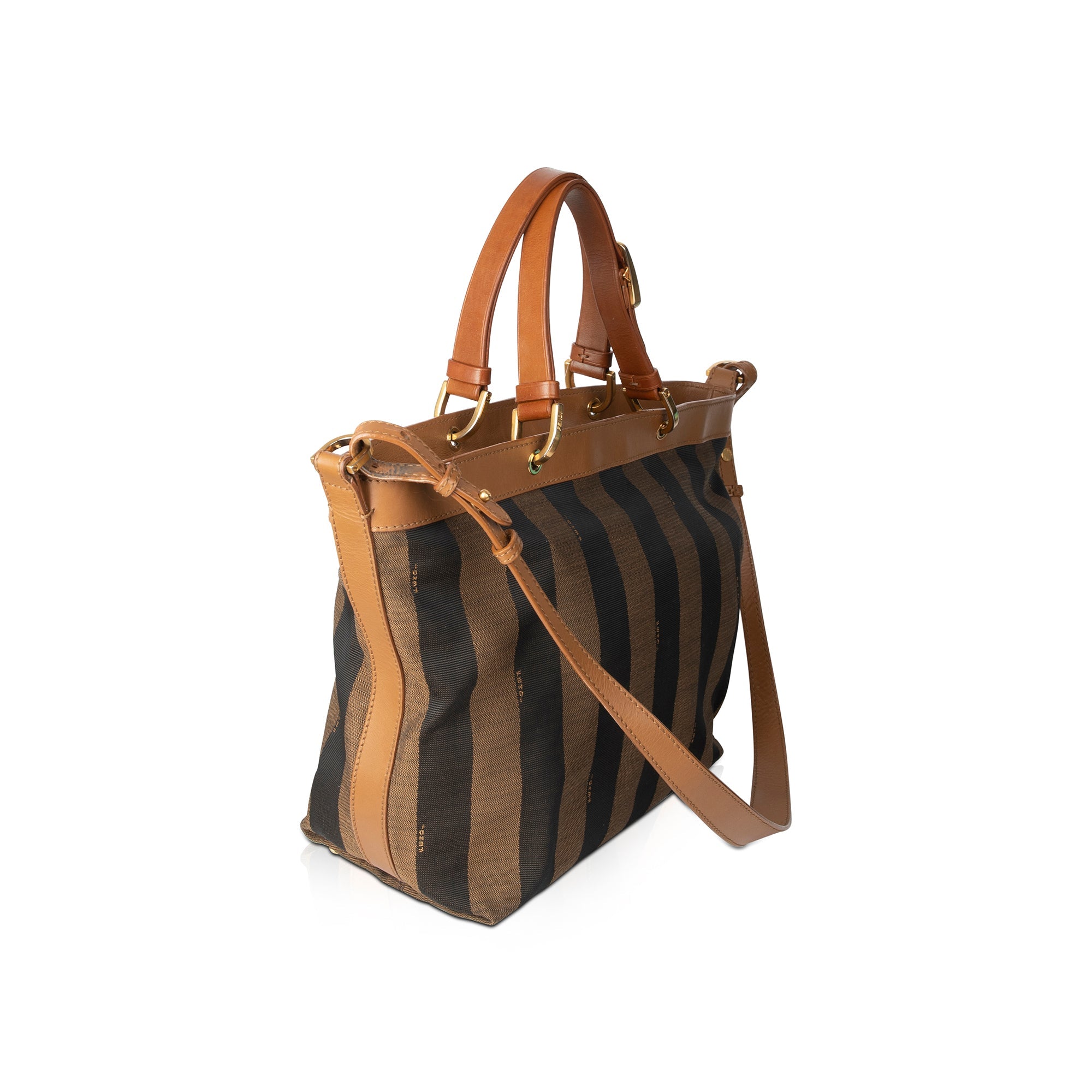 Fendi Pequin Stripe Canvas & Leather Tote