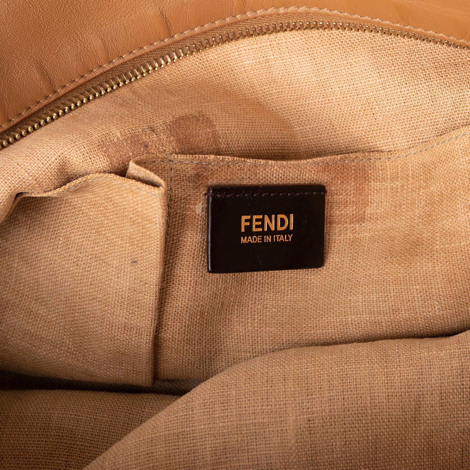 Fendi Pequin Stripe Canvas & Leather Tote