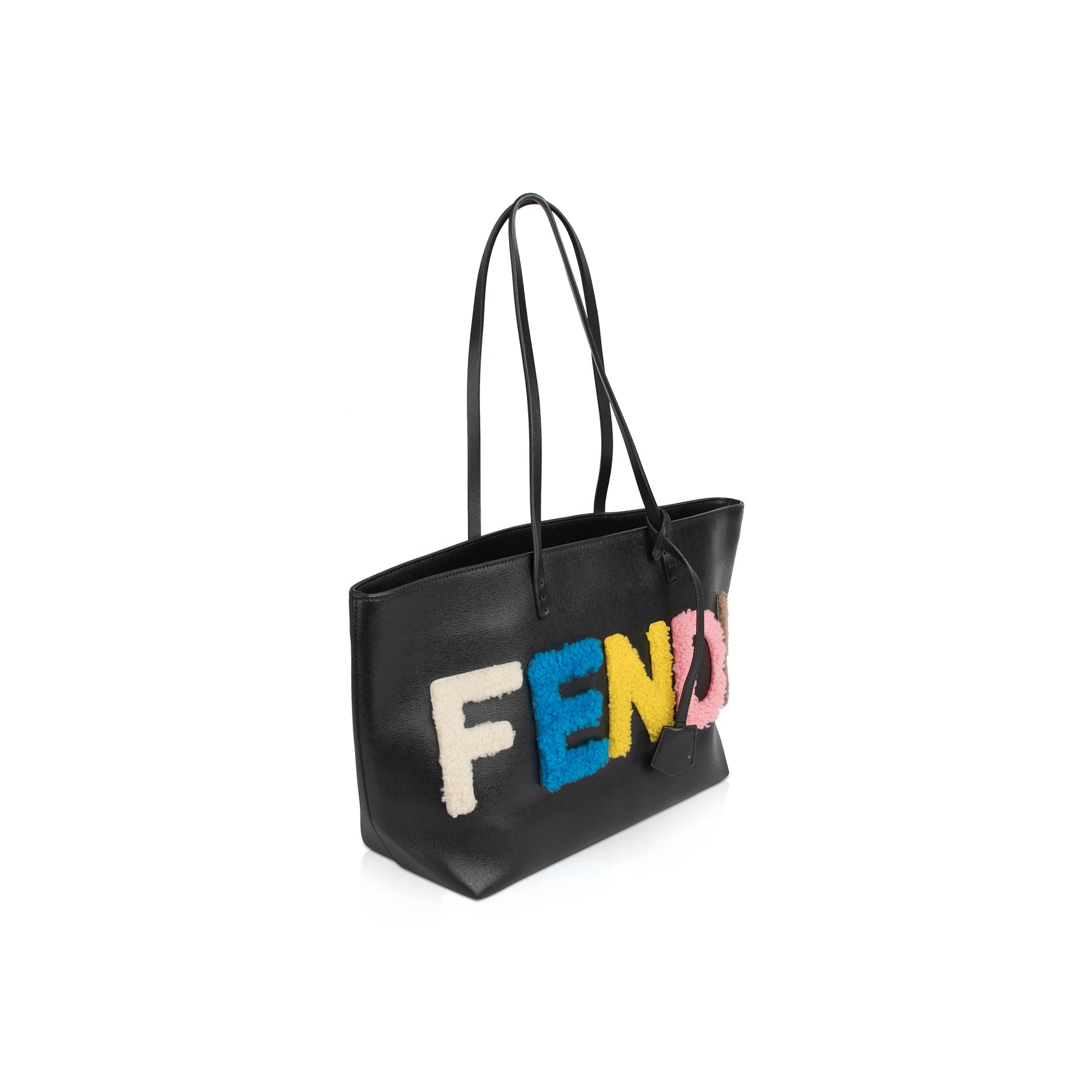 Fendi Small Leather and Shearling Logo Roll Tote