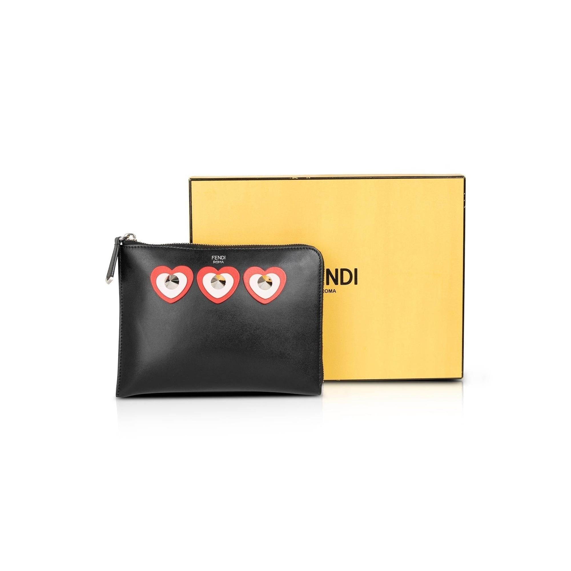 Fendi Studded Heart Zip Around Clutch w/ Box & Tags