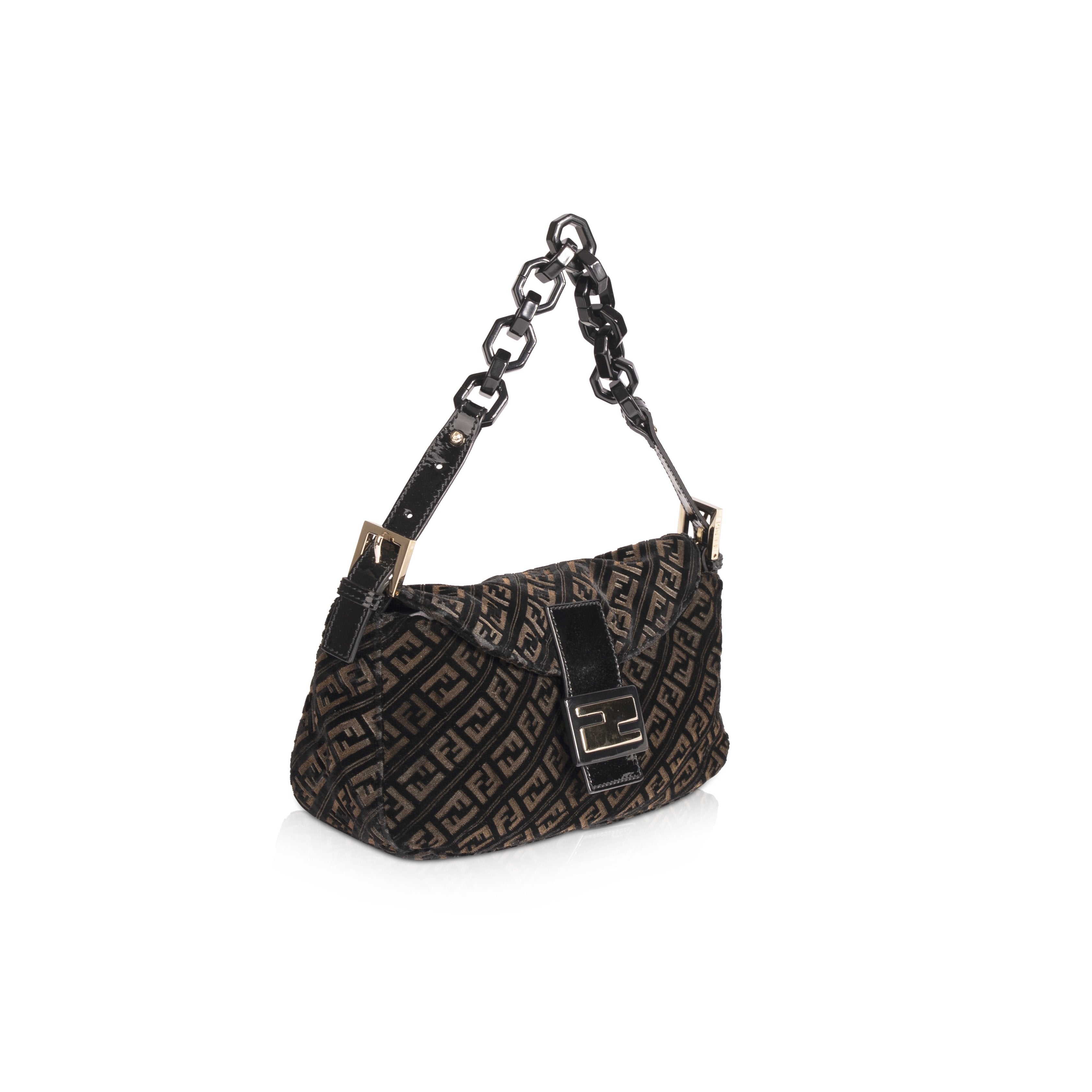Fendi Vintage Velvet Zucca Resin Baguette Flap Bag