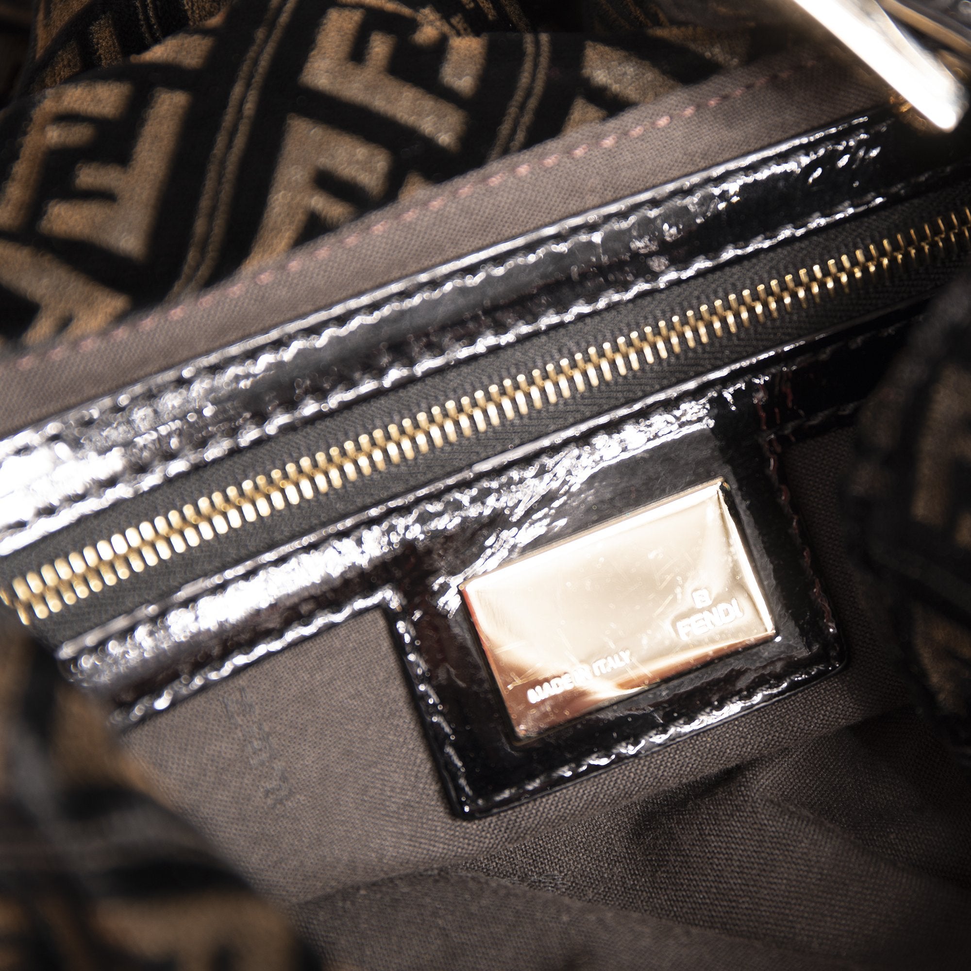 Fendi Vintage Velvet Zucca Resin Baguette Flap Bag