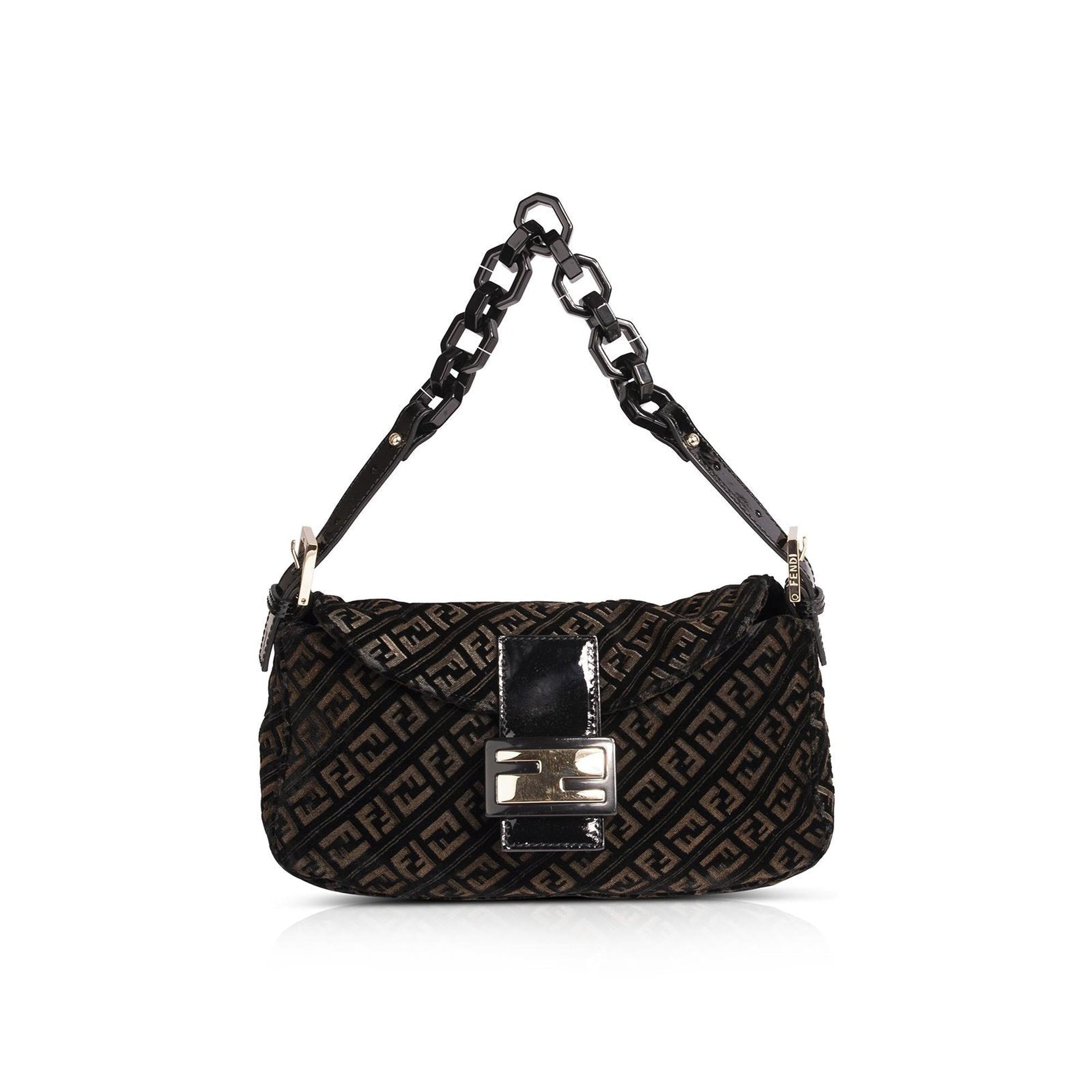 Fendi Vintage Velvet Zucca Resin Baguette Flap Bag