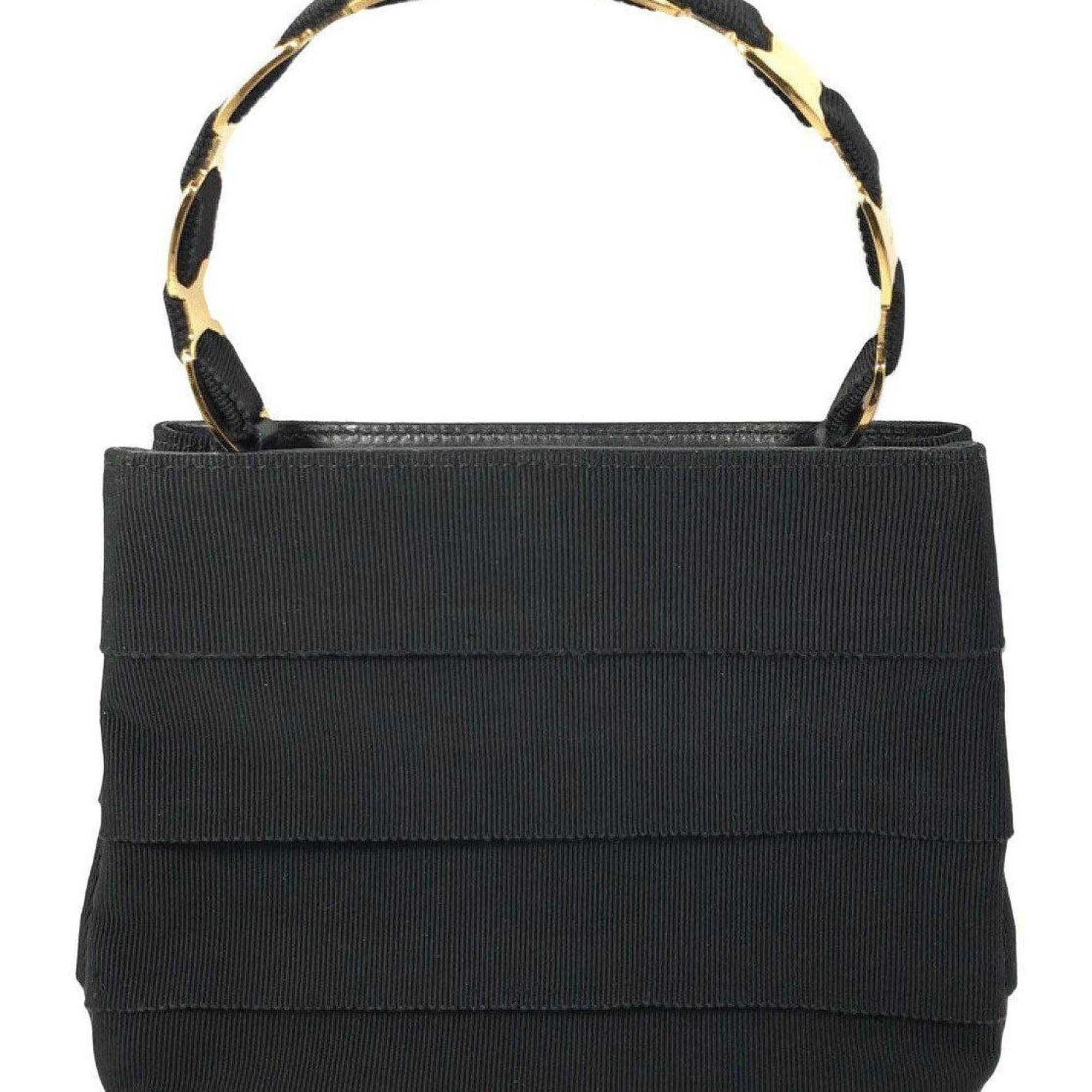 Ferragamo Black Tiered Grosgrain Handle Bag