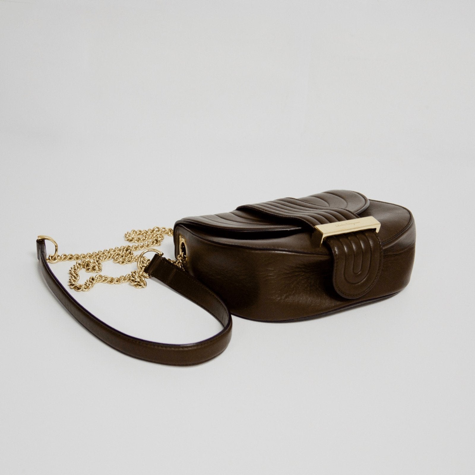 Ferragamo Brown Rosette Small Saddle Crossbody