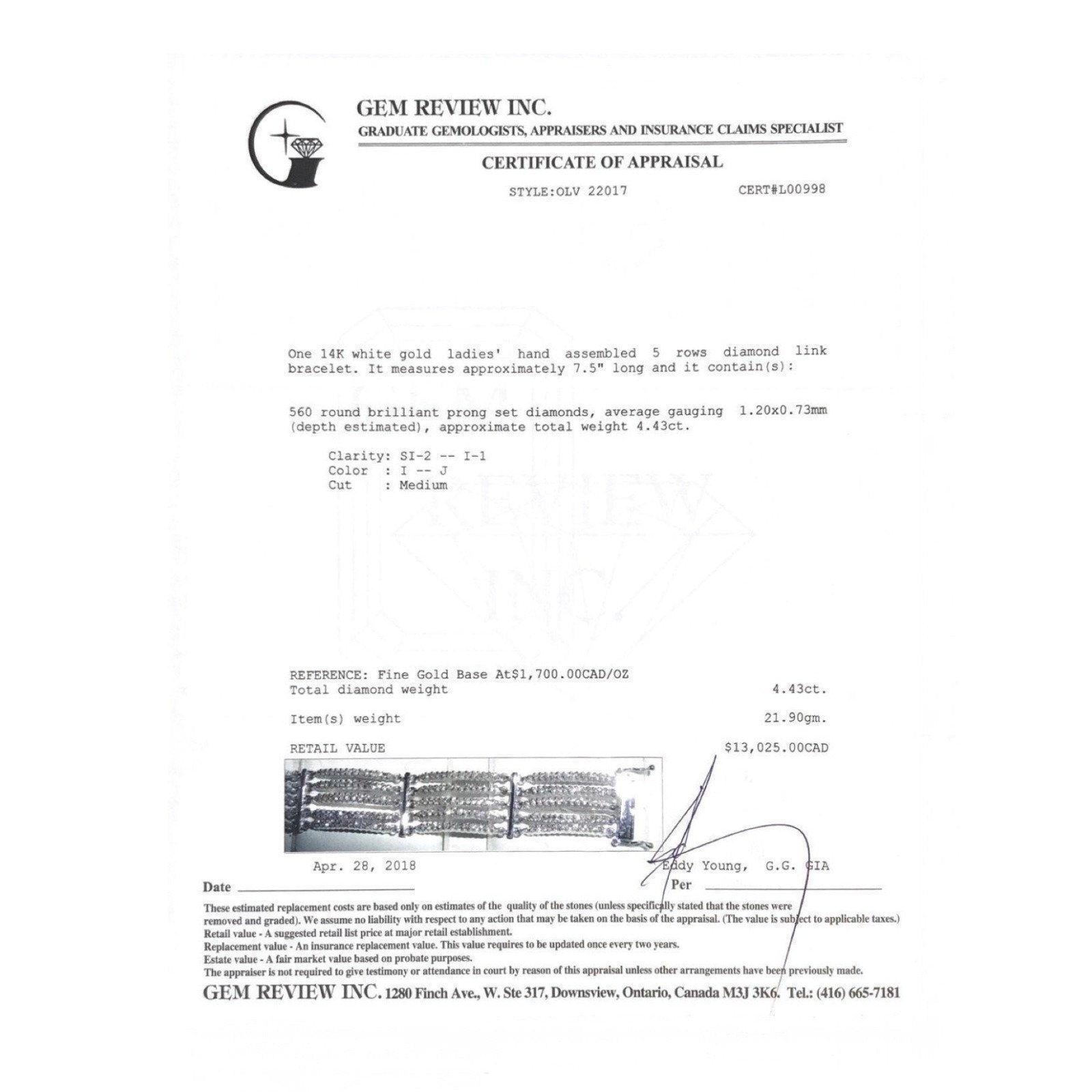 Five Row Diamond Link Bracelet