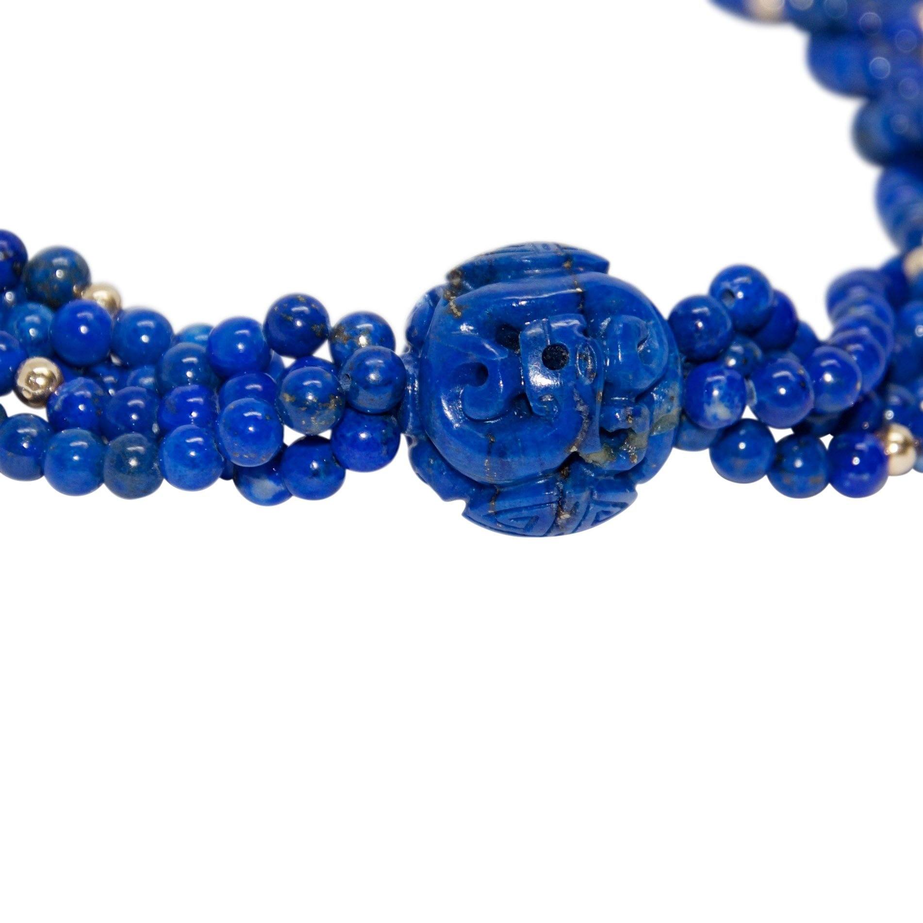 Five Strand Lapis Lazuli Bead Necklace