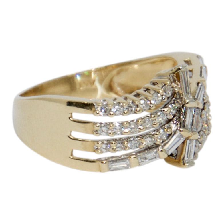 Four-Row Baguette and Round Cut Diamond Ring